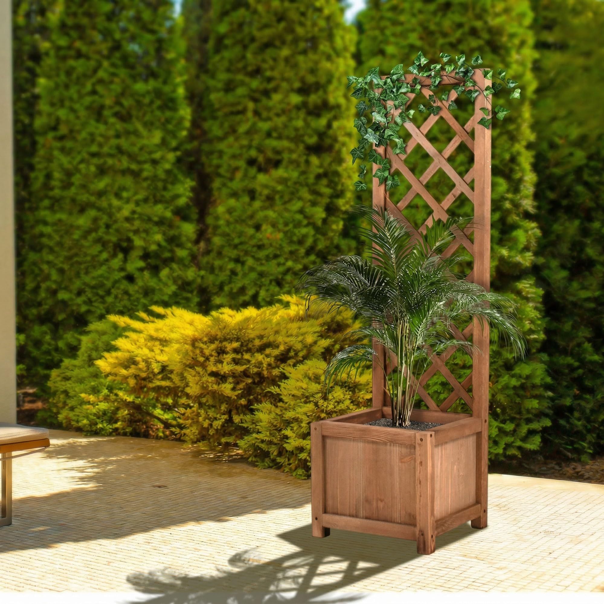 FRANKYSTAR Rosy - Fioriera da Esterno Giardino con Grigliato 35x120x30 cm per Piante Rampicanti in Legno di Cedro Impregnato Ebony