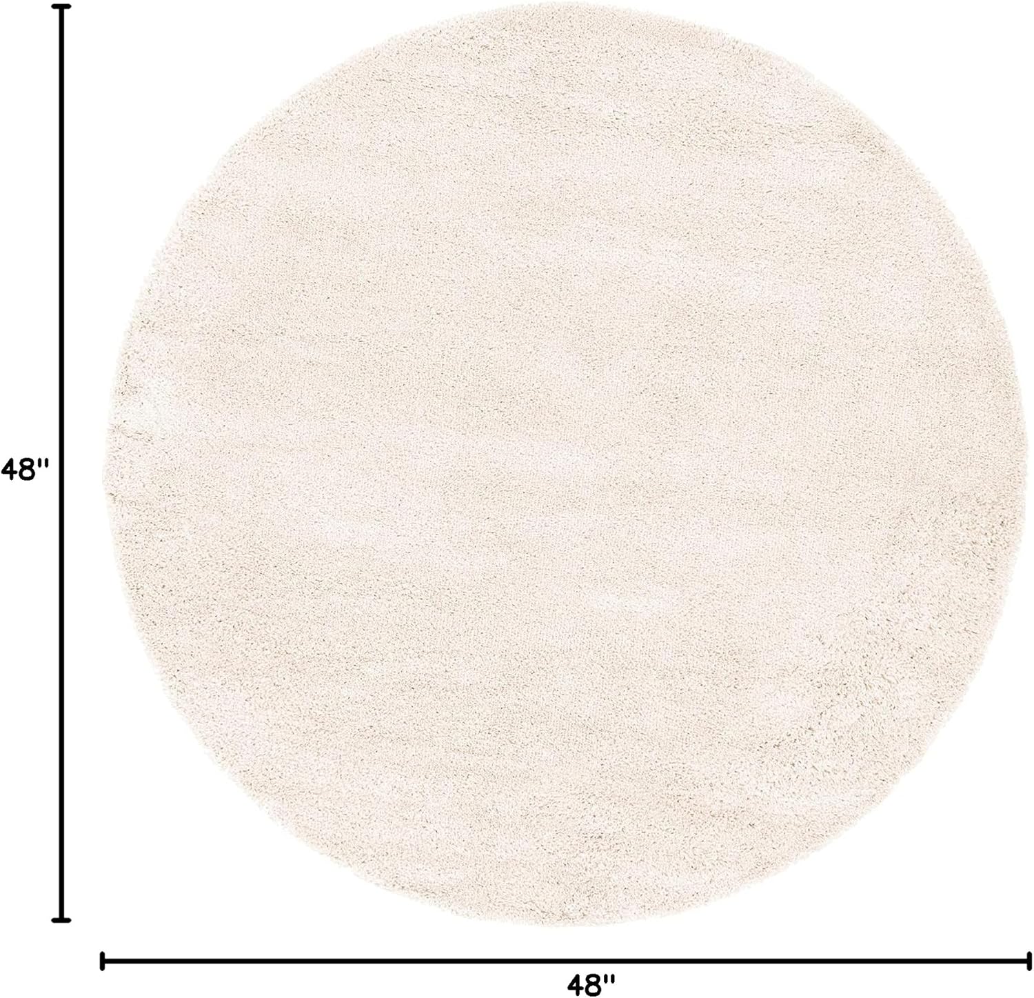 Rugs.com Soft Solid Shag Collection Round Rug – 4 Ft Round Oatmeal Beige Shag Rug Perfect for Kitchens, Dining Rooms