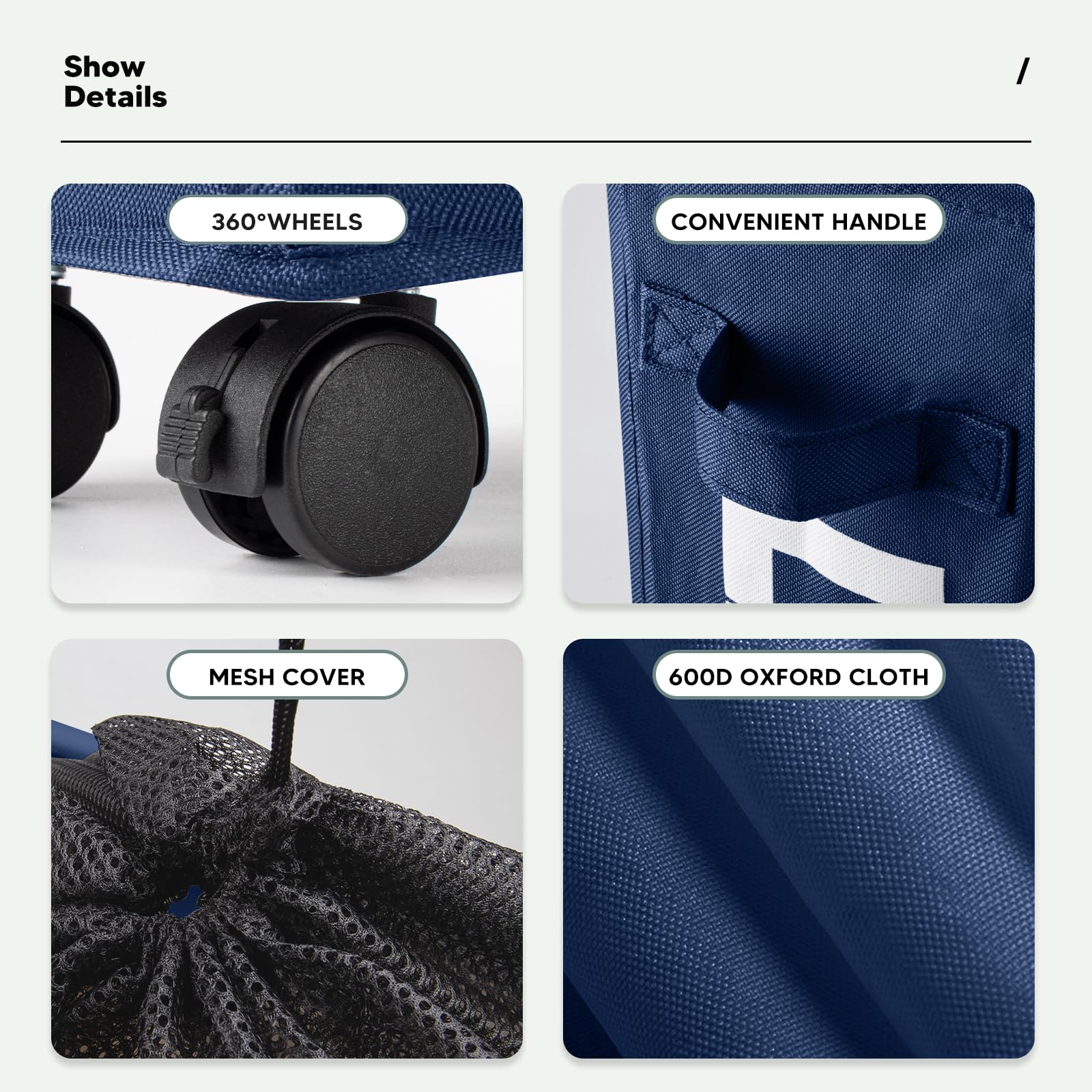 Cestos para la Colada con Ruedas 43L Plegable Multifunción Tela Oxford Azul Oscuro