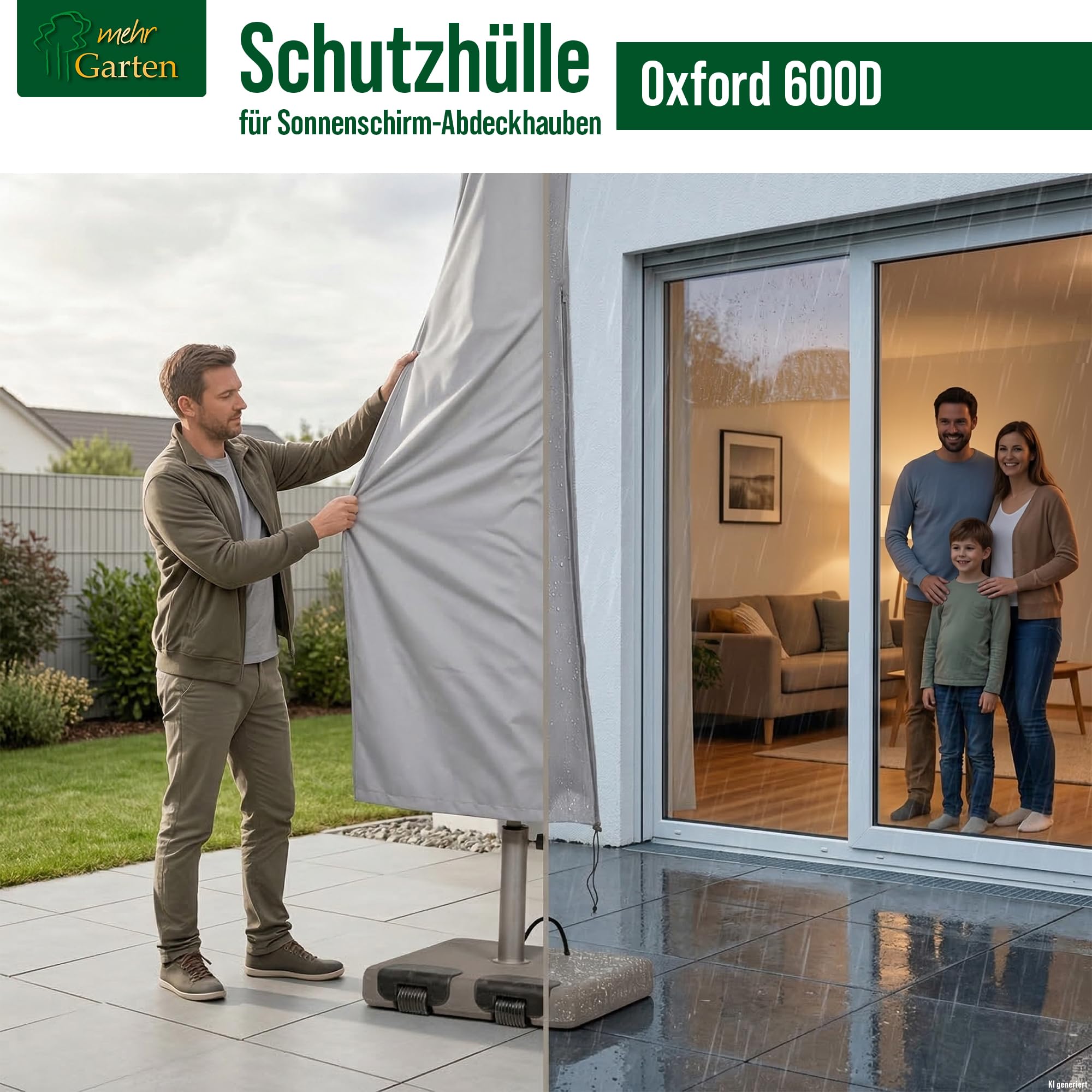 Sonnenschirm Schutzhülle für runde Schirme bis Ø350cm, eckige bis 260x260cm, grau, Oxford 600D Gewebe, Sonnenschirm Abdeckung wasserdicht, UV-beständig und wetterfest