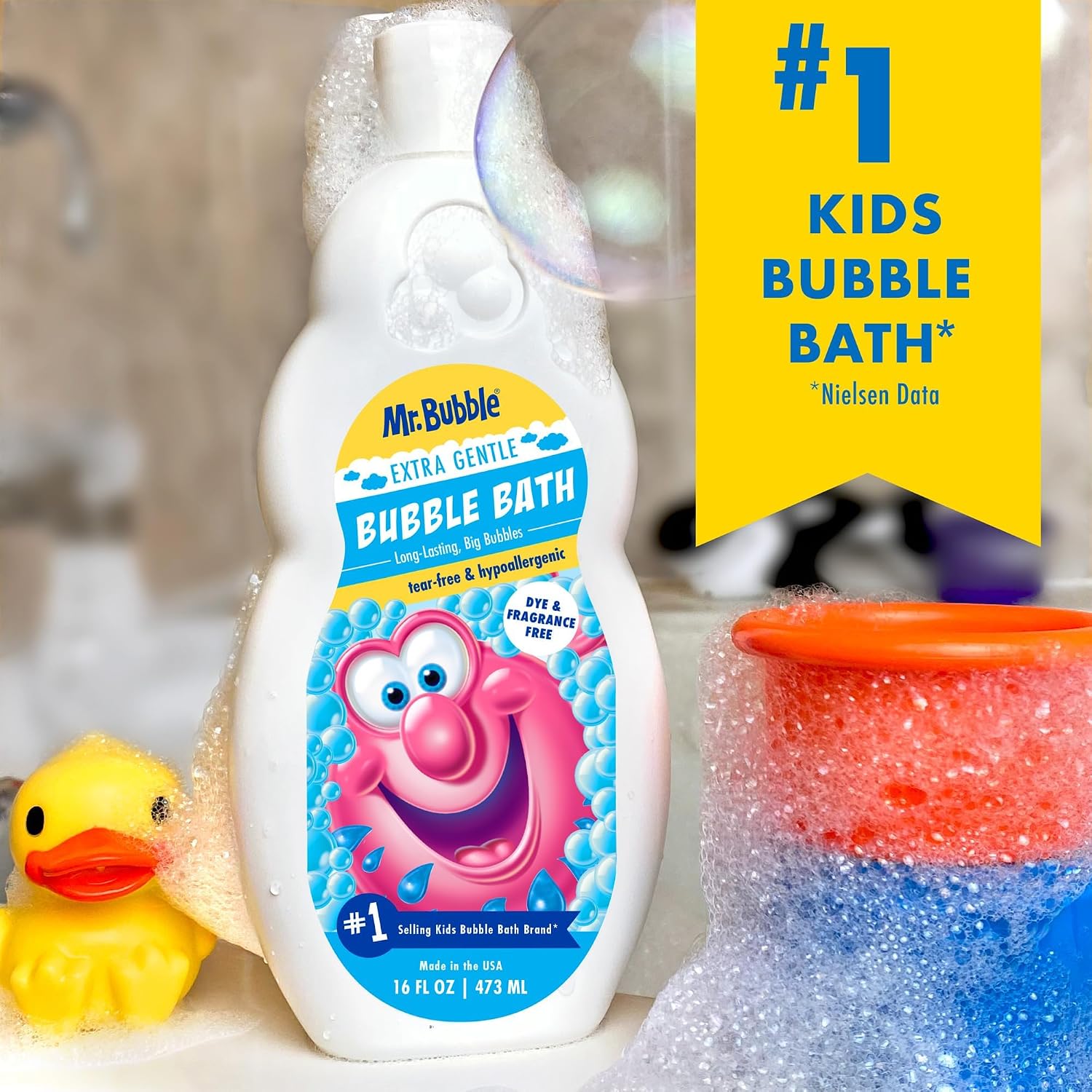 Mr. Bubble Extra Gentle Bubble Bath - Hypoallergenic, Tear Free Bubble Bath Solution for Sensitive Skin (Pack of 4 Bottles, 16 fl oz Each)