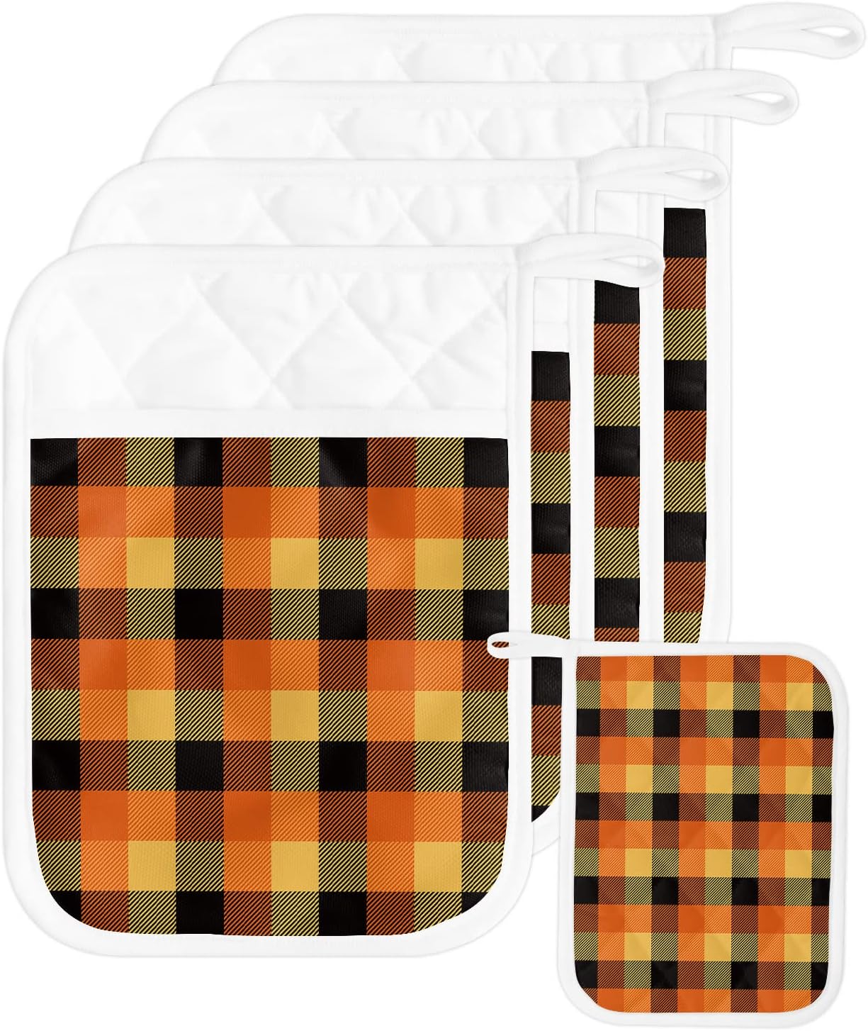 Pot Holders with Pockets, Heat-Resistant Hot Pads for Kitchen, Simple Plant White Oven Mitts Pot Holders Sets Potholders for Baking Cooking Pack of 5