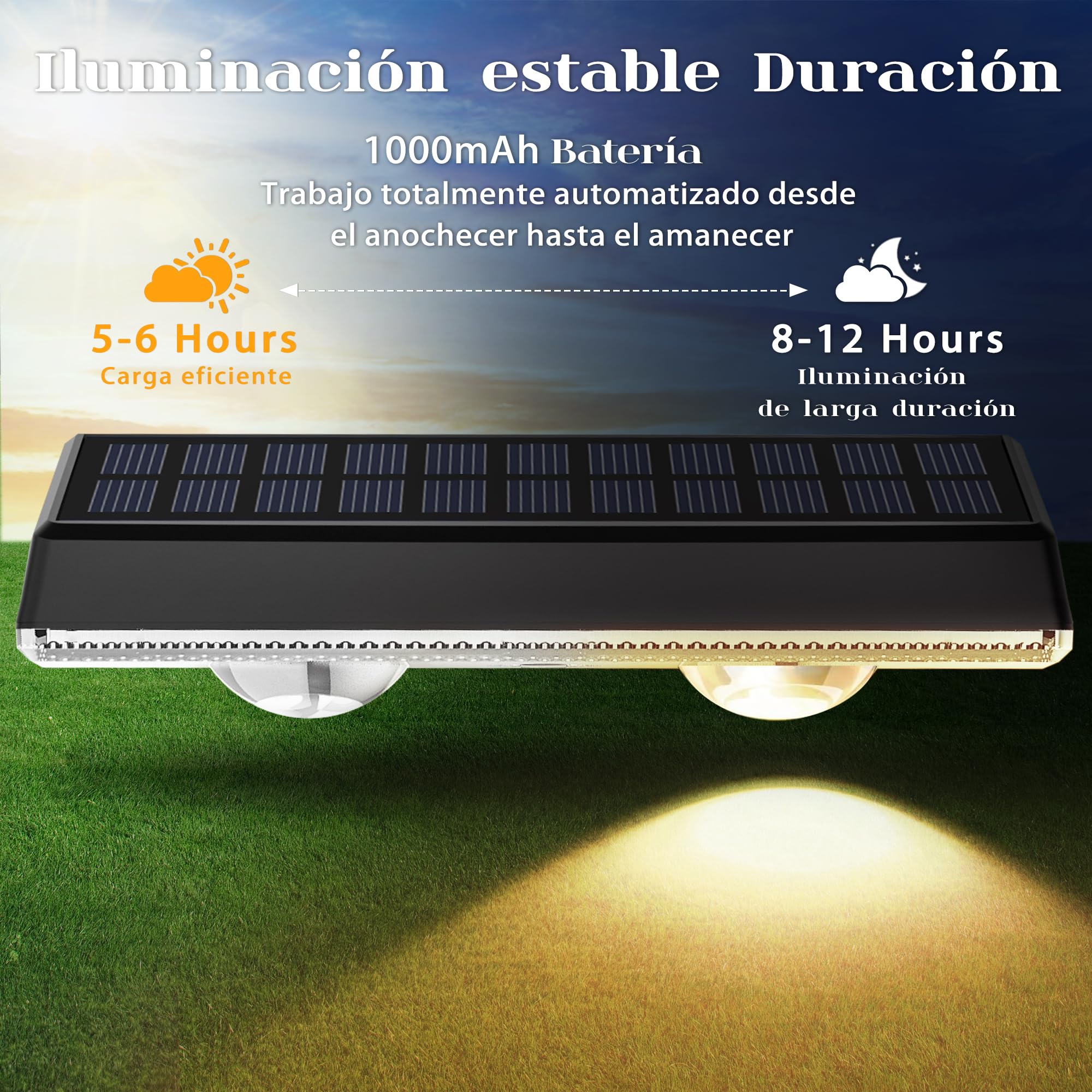 Apliques solares exterior impermeable IP67, 8 unidades de luz solar, color blanco con 3 modos, lámpara solar exterior potente para patio, jardín y valla