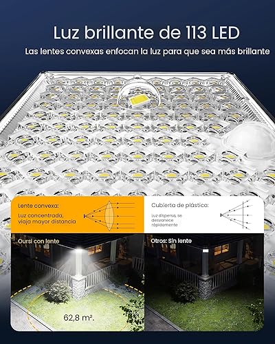 Miniatura 3 de SUPERDANNY Luces solares exteriores con 113 LED brillantes de 7000 K, sensor de movimiento, luces de inundación para exteriores del atardecer al