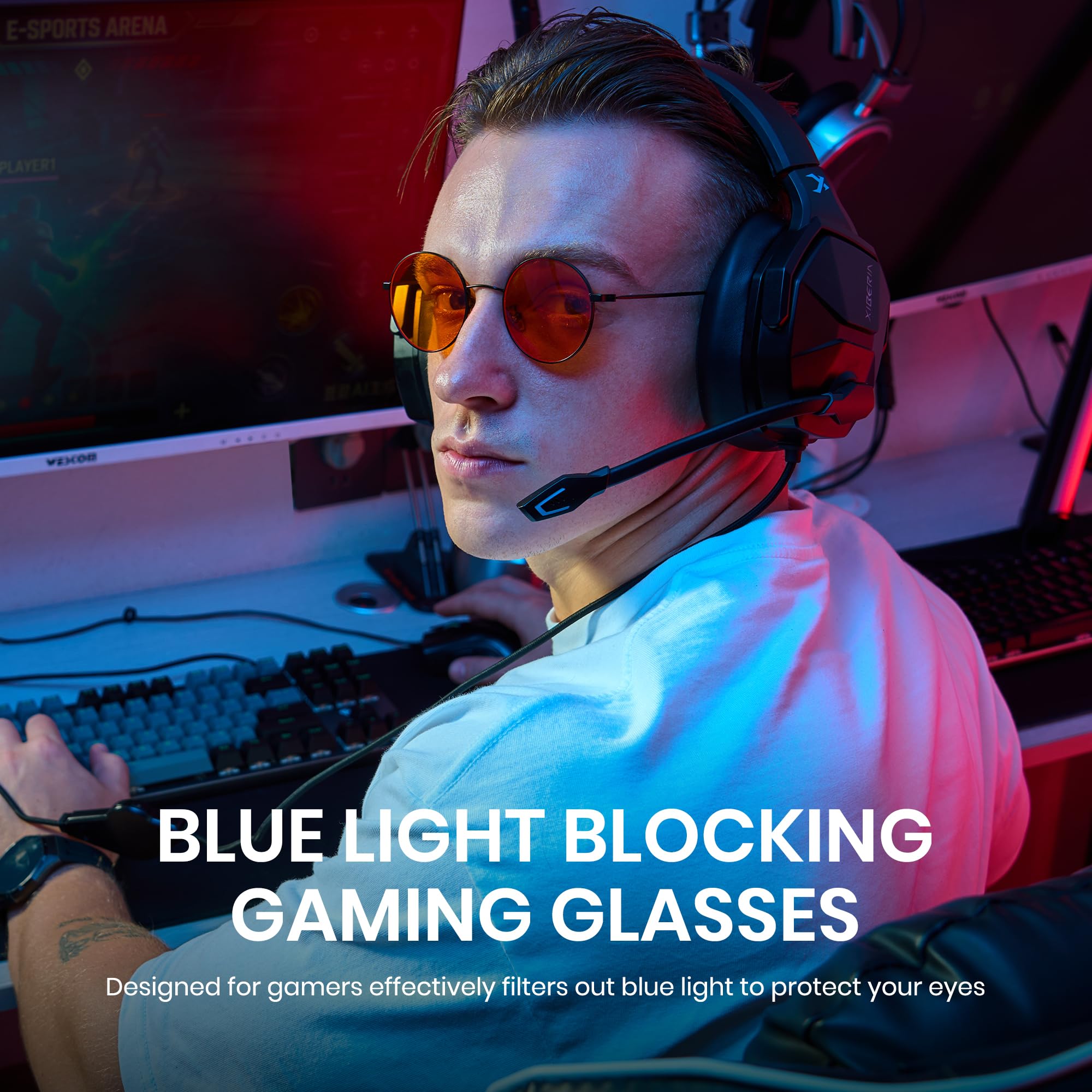Cyxus Occhiali Gaming Luce Blu Lente Arancione per Gamer PC TV Tablet Unisex 8090O02