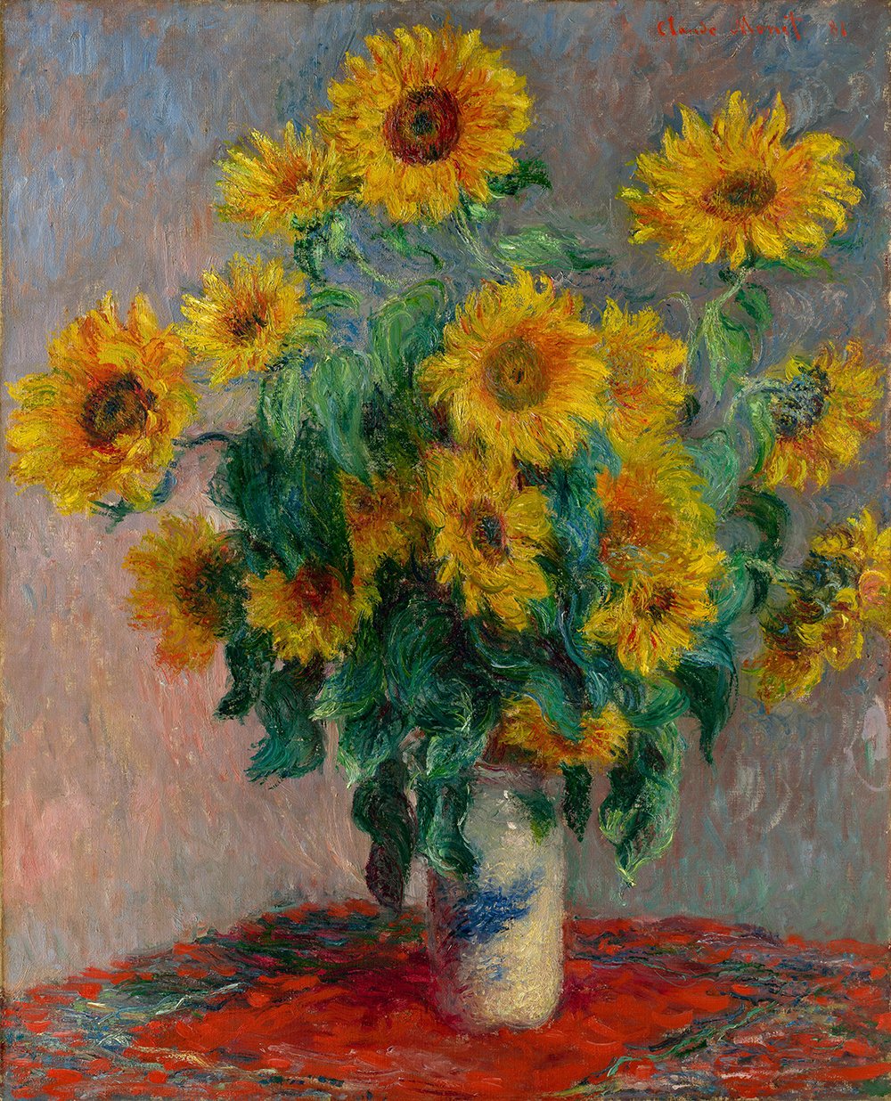 Claude Monet Sunflowers Grand Tableau Cadre Marron Salon