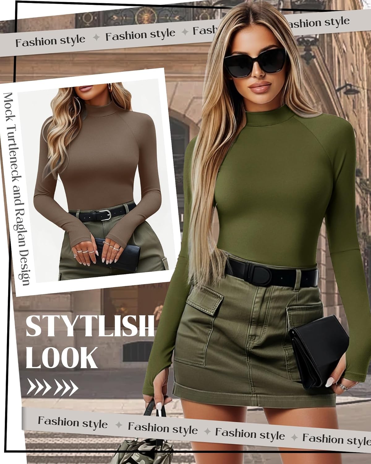 3 Pack Women's Thermal Mock Turtleneck Tops Long Sleeve Shirts Fleece Lined Undershirt with Thumb Hole Fall Winter - Image 4