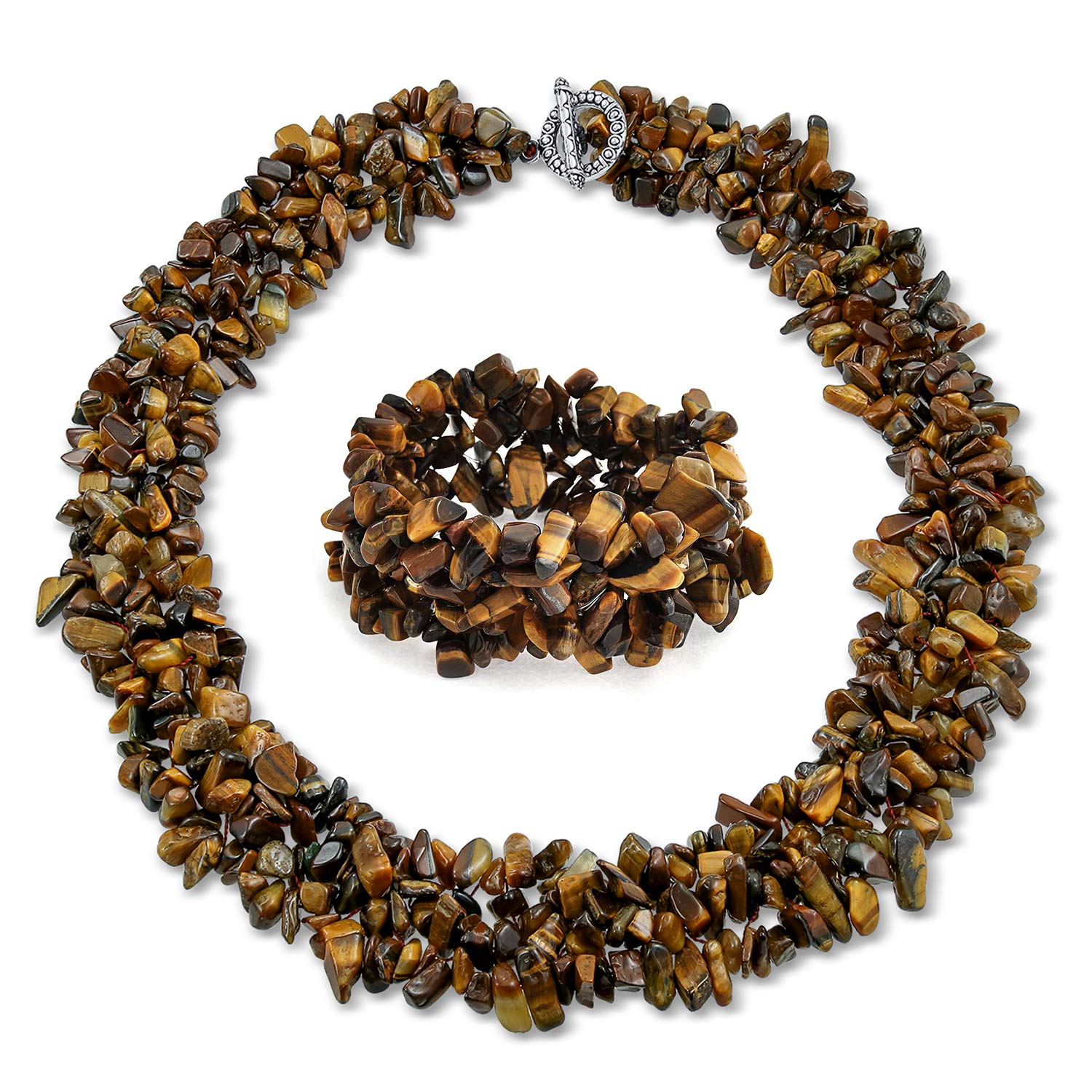 Grande Ampio Colore Gemstone Chips Cluster Multi Strand Statement Bib Collar Necklace Stretch Bracelet Bangle Cuff Jewelry Set Per Le Donne
