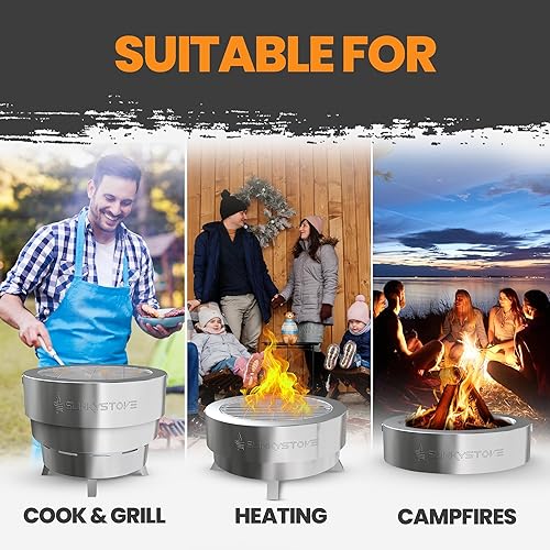 Miniatura 7 de Slinky Stove Fogata sin humo para quemar leña al aire libre, hoguera plegable patentada de 17 pulgadas con parrilla de cocina, hoguera individual