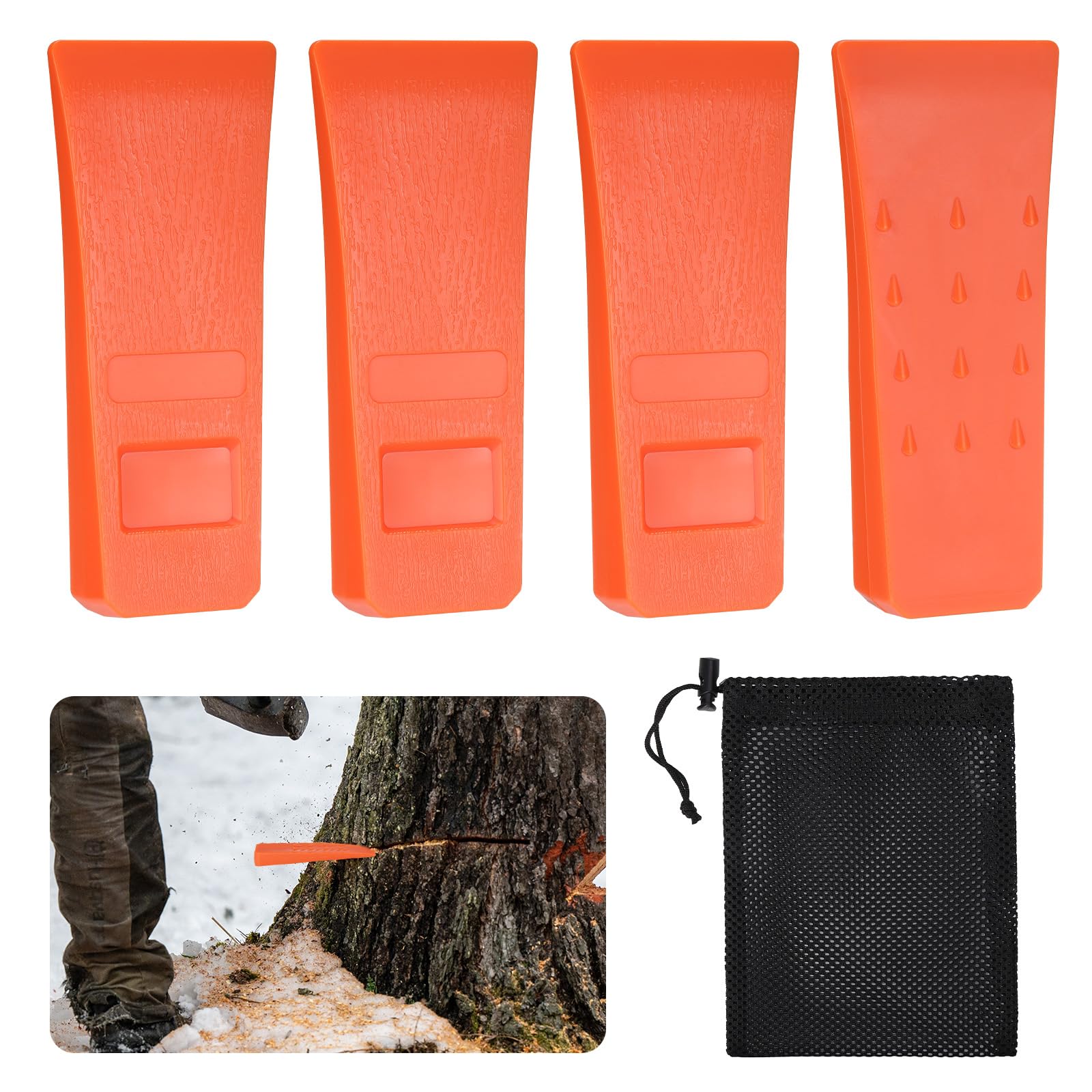 Felling Wedges, 4 Pack 6" Tree Felling Wedges with Spikes for Safe Tree Cutting, ABS Plastic Felling Wedge for Splitting Wedges Guide Trees Stabilize and Safely to Ground for Loggers Fallers