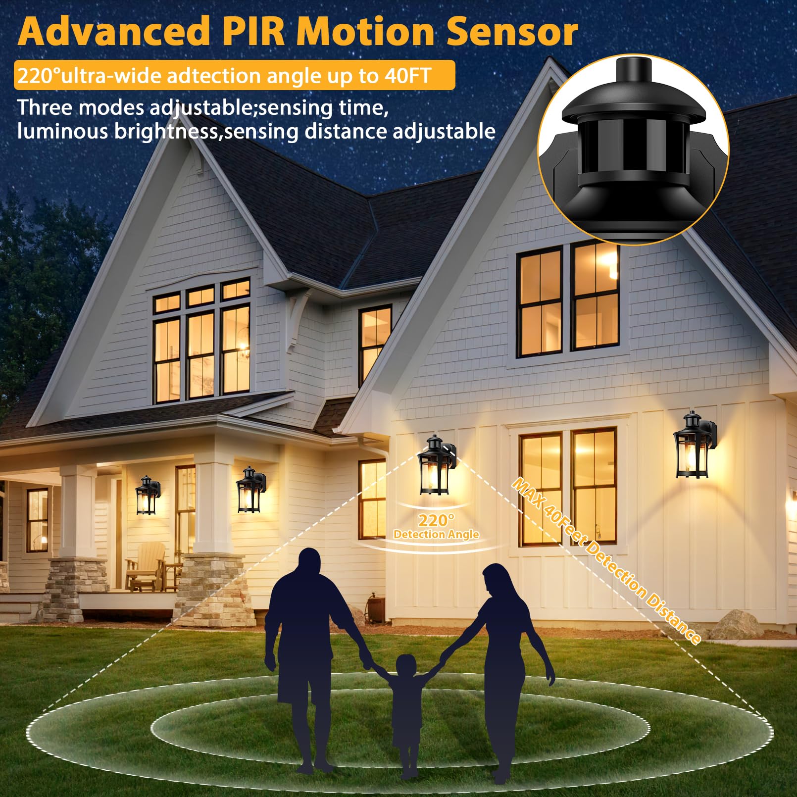 Amazon.com: 門廊燈附插座戶外動態感應燈黃昏到黎明外部燈具防銹防水戶外壁燈鋁製外燈適用於房屋庭院前門車庫黑色: 家居裝修