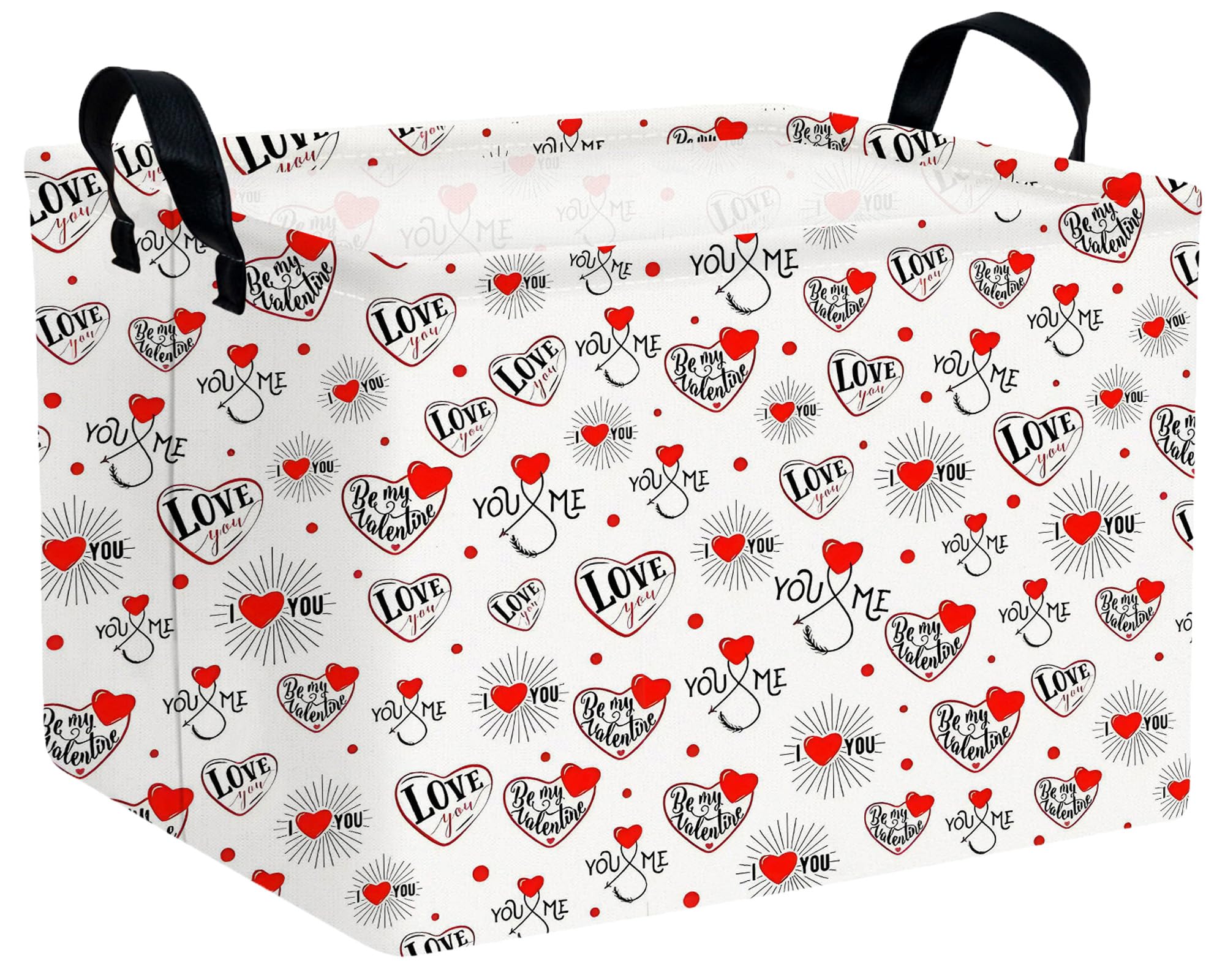 Large Valentine's Day Basket Heart Shaped Storage Bin for Gifts Collapsible Organizer Room Decor (Fireworks Res Love)