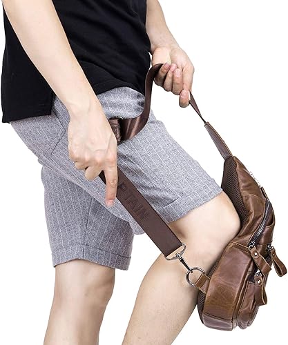 Miniatura 6 de Bolsos cruzados para hombre, bolso bandolera de cuero, mochilas casuales para el pecho, bolsa de hombro, mochilas de senderismo de viaje
