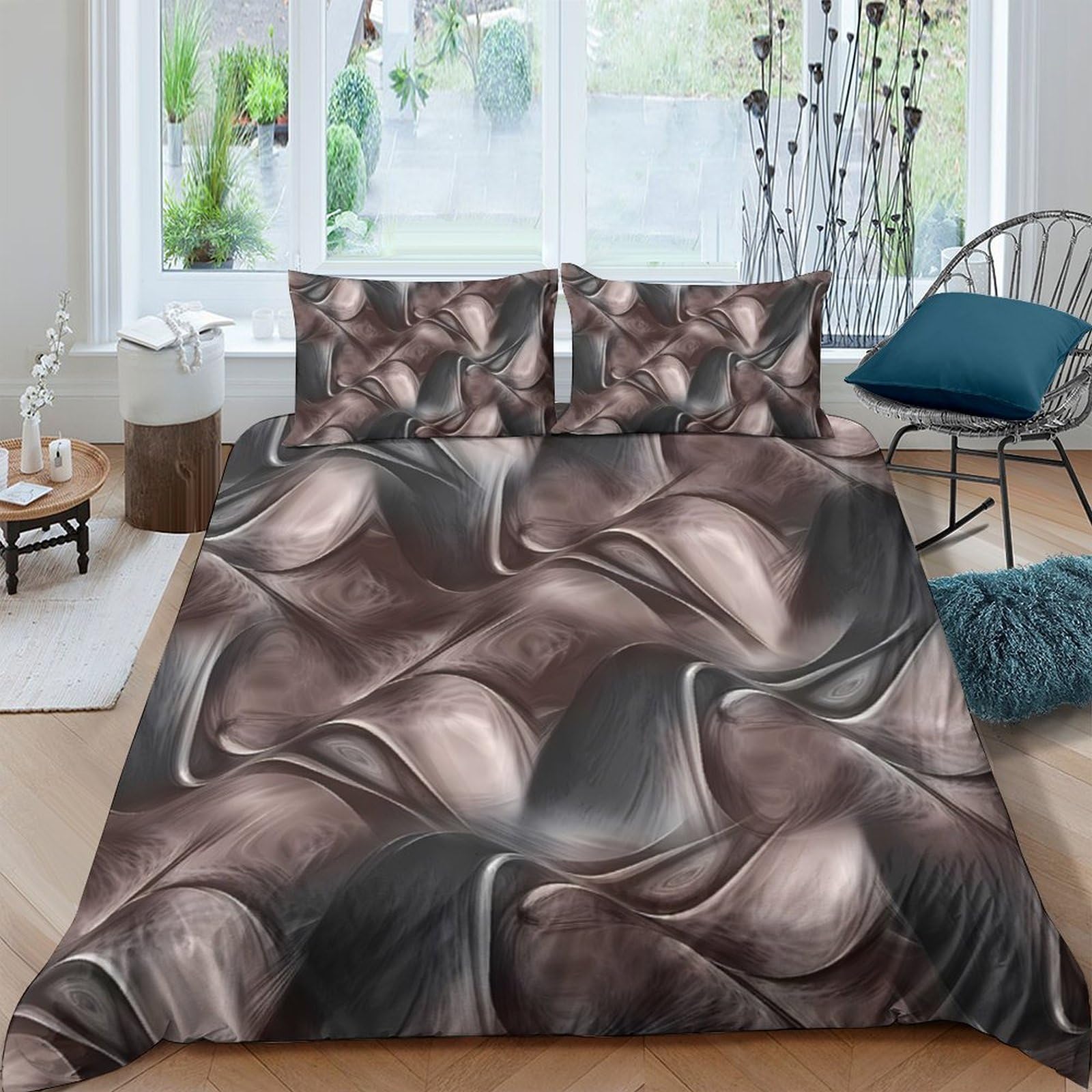 Ctjqhvkz Style-6 3D Printed Metallic Abstract Fitted Sheet Microfiber Soft Breathable Marble Swirl Bed Cover For Bedroom Dorm Decor Single（135X200cm）