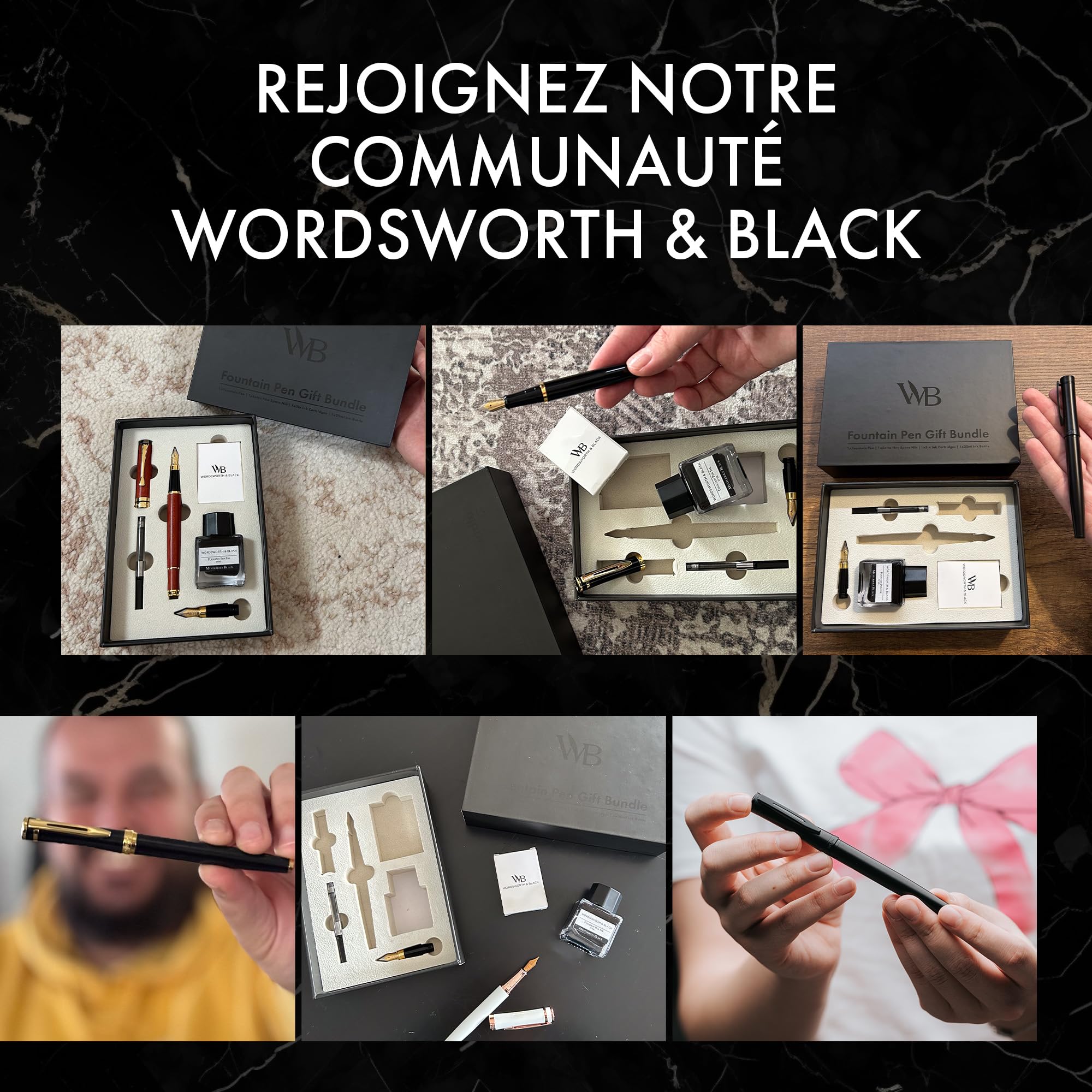 Wordsworth & Black Coffret stylo plume, plume m et extra-fine, arc-en-ciel | Pour hommes et femmes, corps en laiton, or 18 carats, flacon d'encre + 6 cartouches, convertisseur, écriture et calligraphie