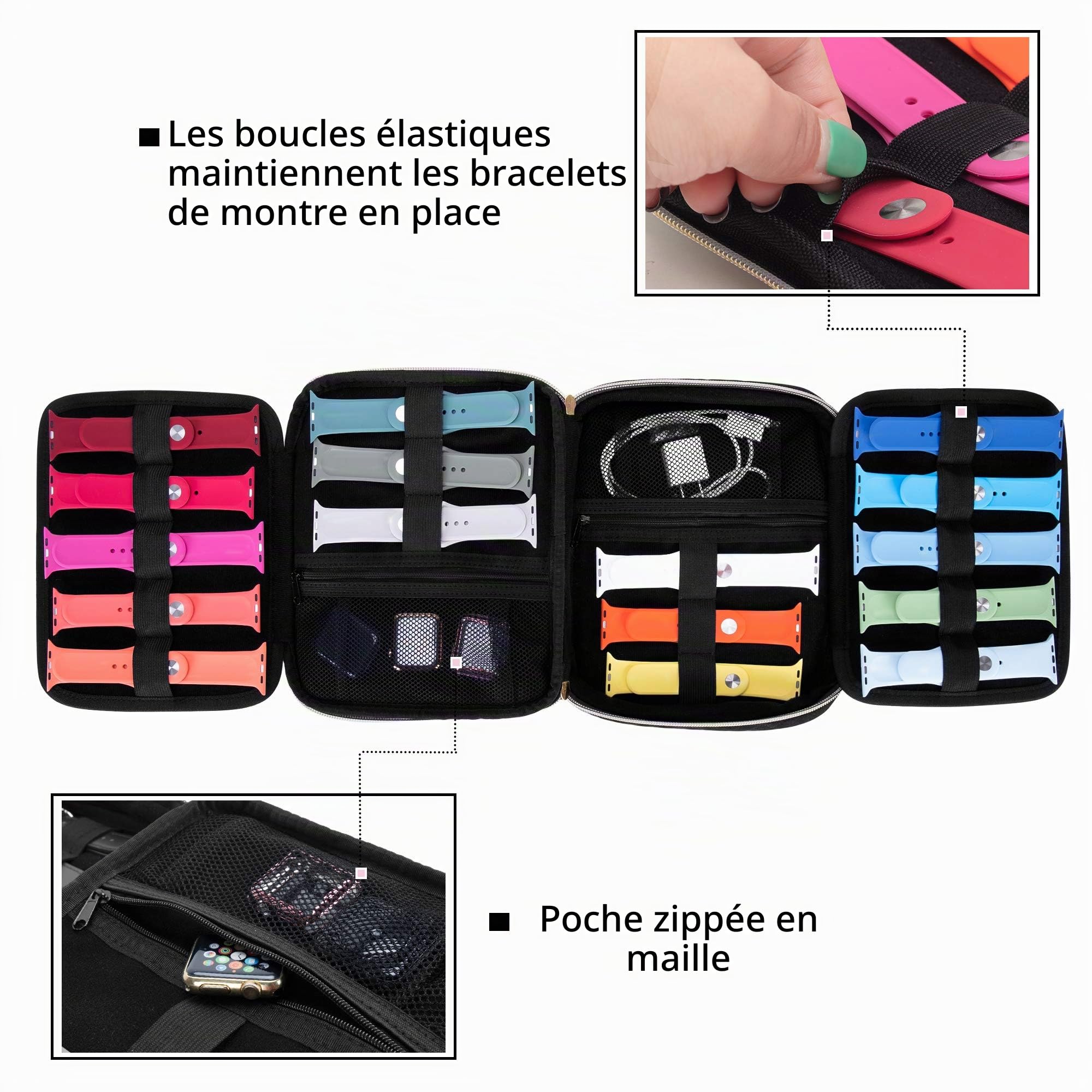 Teamoy Étui de Rangement pour 26 Bracelets de Montre | Étui de Voyage et de Rangement pour Bracelets d'Apple Watch (Toutes Séries) ou Bracelets de Montres Connectées