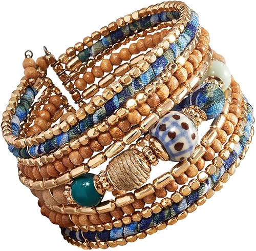 Pulseras boho para mujer Pulsera de cuentas de madera y metal Pulsera Cleopatra Joyería Boho Pulsera de cuentas Pulsera elástica para mujer