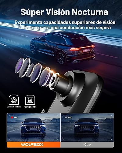 Miniatura 5 de WOLFBOX Cámara de espejo retrovisor 4K de 12 pulgadas con WiFi de 5.8 GHz y control de voz, cámara de espejo inteligente frontal y trasera, cámara