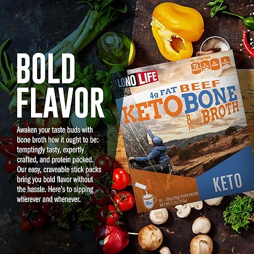 Miniatura 5 de LonoLife - Palitos de caldo de hueso de carne cetogénica - 0.28oz de proteína de colágeno - 0.14oz de grasa - Sin gluten - Apto para dieta keto y