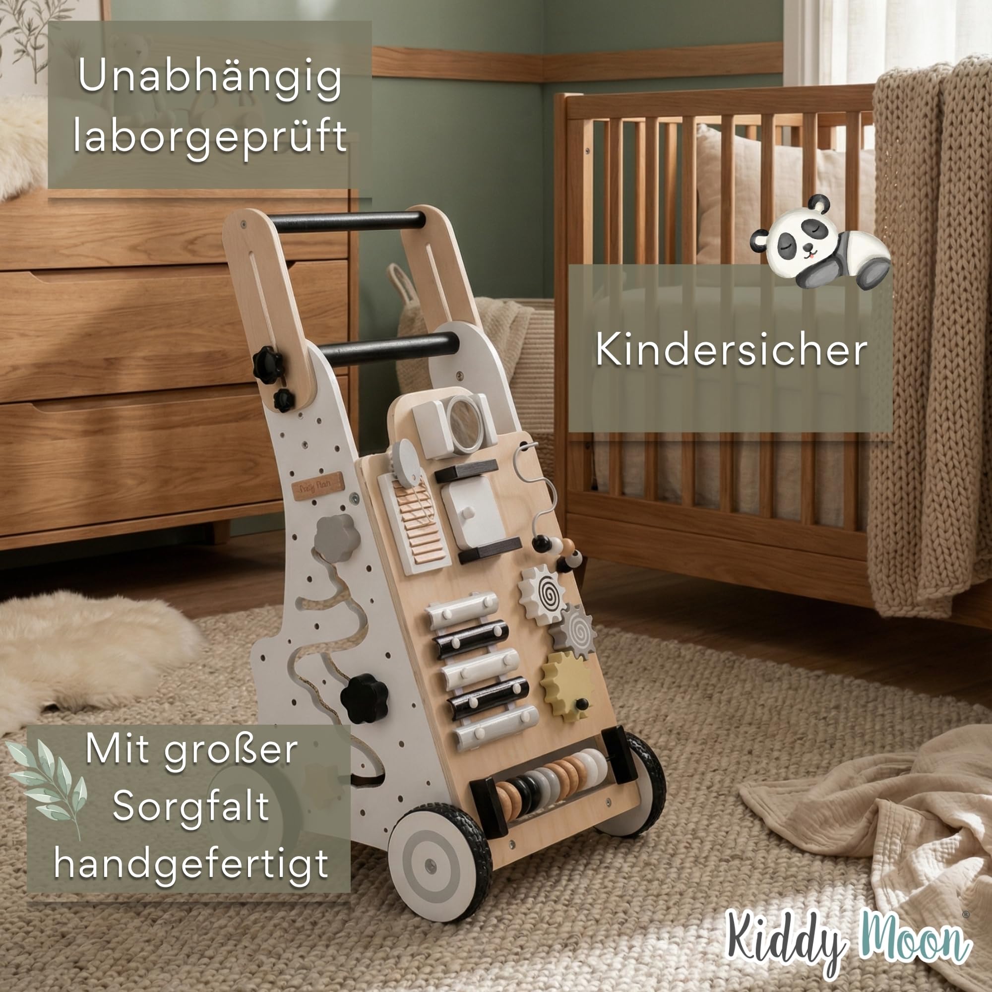 KiddyMoon Lauflernwagen Aus Holz Für Kinder Lauflernhilfe Spaß Babys, Laufen Lernen, Multifunktion Holzspielzeug Für Kleinekinder Montessori-Spielzeug WK-001, Schwarz - Weiß