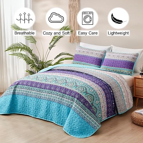 Miniatura 2 de Xruibed Juego de edredón bohemio tamaño Queen, color marrón, 3 piezas, de microfibra suave, ligera, con 2 fundas de almohada para todas las