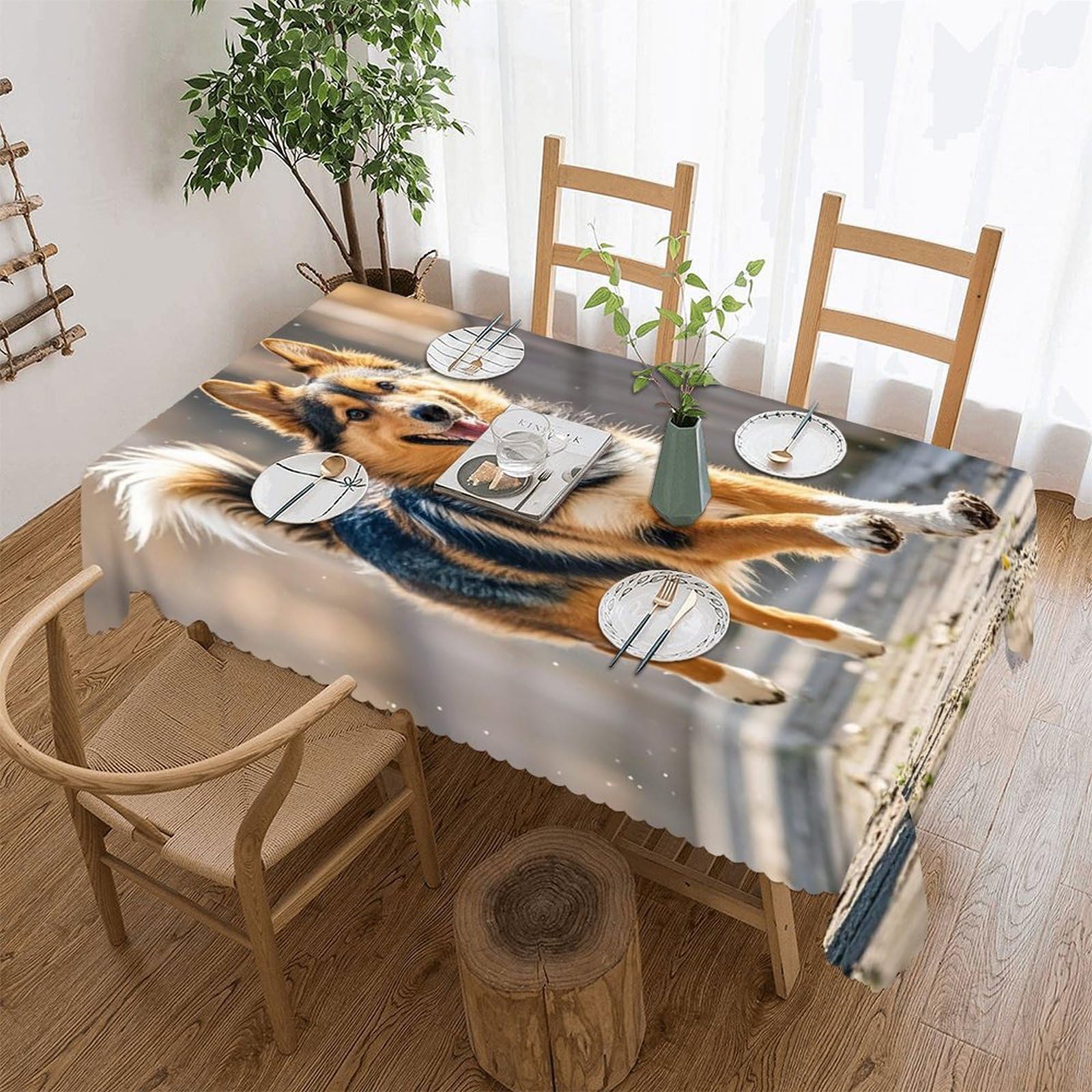 LZQPOEAS Running Dog Tablecloth Rectangle Table Cloth Decorative Fabric Table Cover Waterproof Seasonal Table Cover Wrinkle Resistant Washable Table Cloth for Party Picnic Dinner Decor 60"x86"