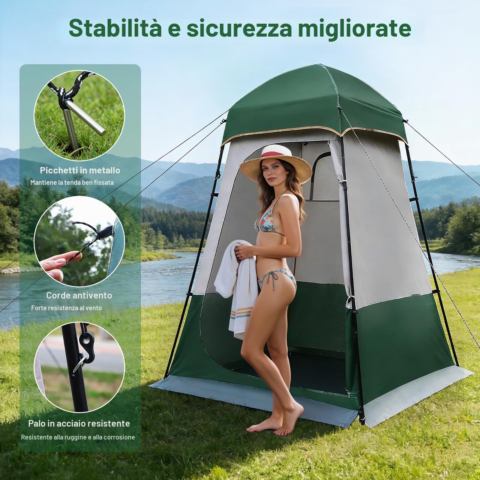 tenda da doccia da campeggio all'aperto 160 x 160 x 240cm,doccia campeggio con protezione UPF50+,robusto per tutta la stagione per attività all'aperto, spiaggia, pesca, doccia, cambio vestiti | Pop Up, 4 stagioni, impermeabile e antivento, UPF50+, portati