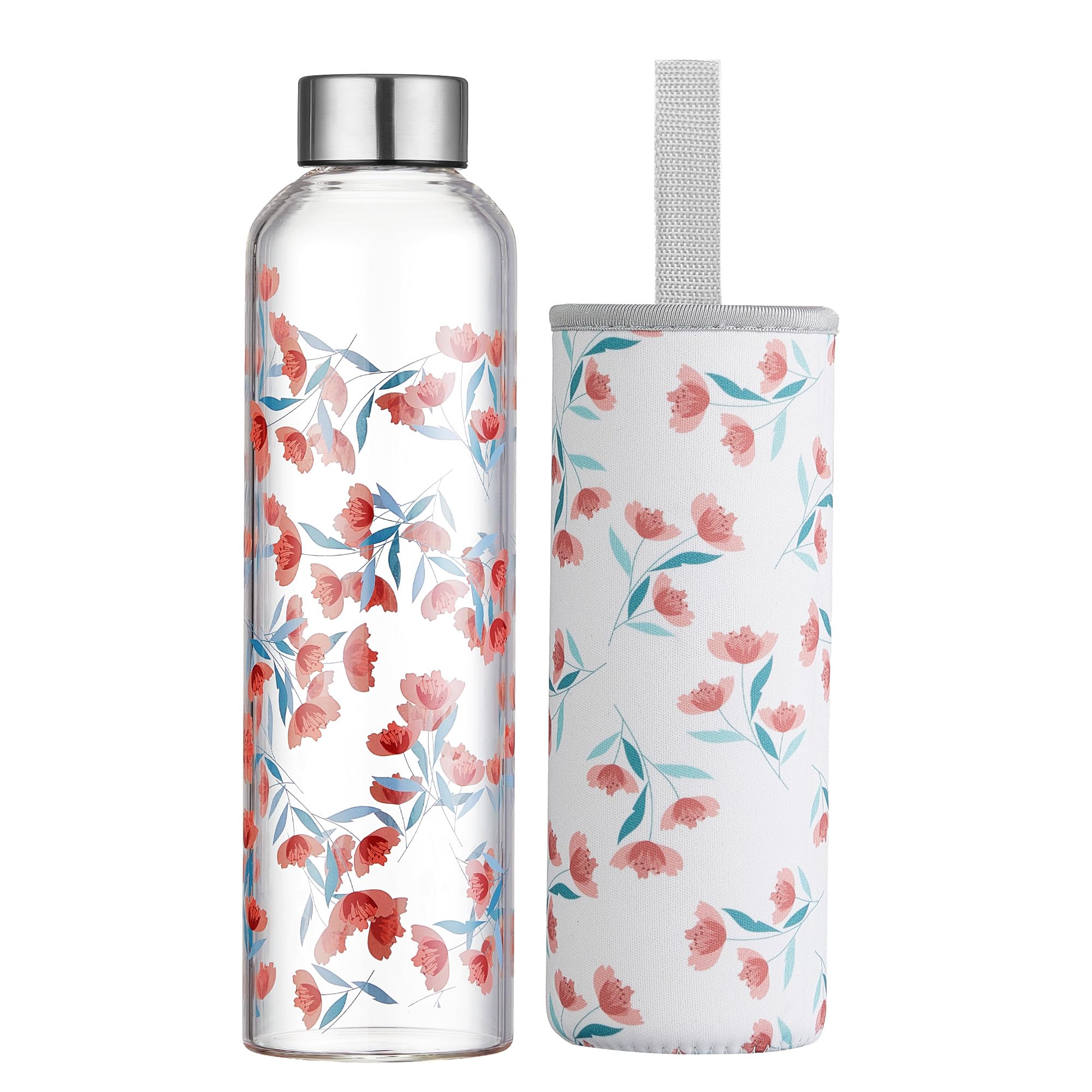 Autsel 500ml Glasflasche Trinkflasche Glas Sport Borosilikat Glass Bottle Wasser Flasche mit Neopren-Hülle mit Auslaufsichere Abdeckung