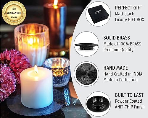 Miniatura 5 de Portavelas negros para velas de pilar en el hogar, candelabros negros hechos a mano, sala de estar o centro de mesa, juego de 2 candelabros para