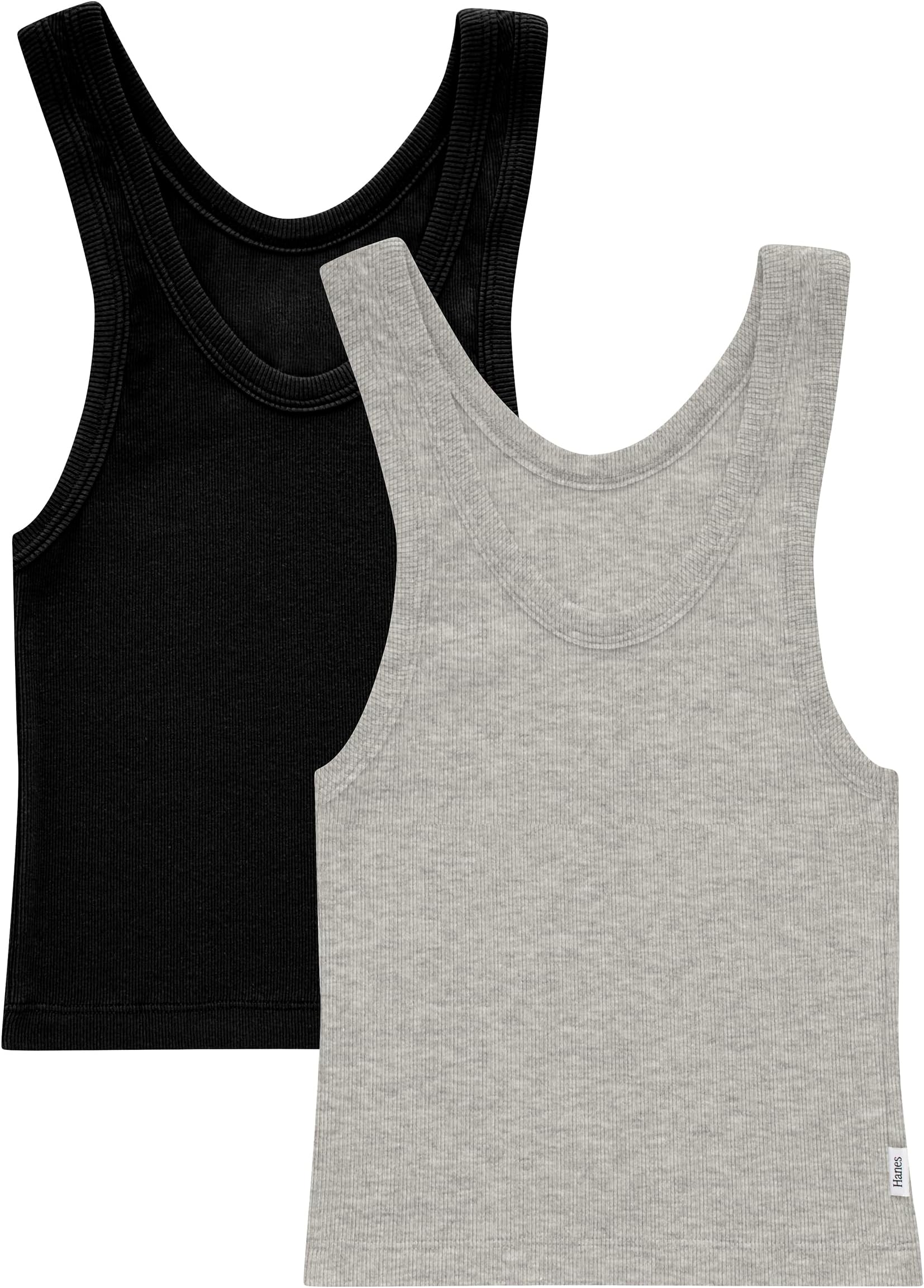 Hanes womens Originals Rib Crop Tank Top 2-pack, Comfywear Stretch Cotton Cropped Top Pajama Top (pack of 2)
