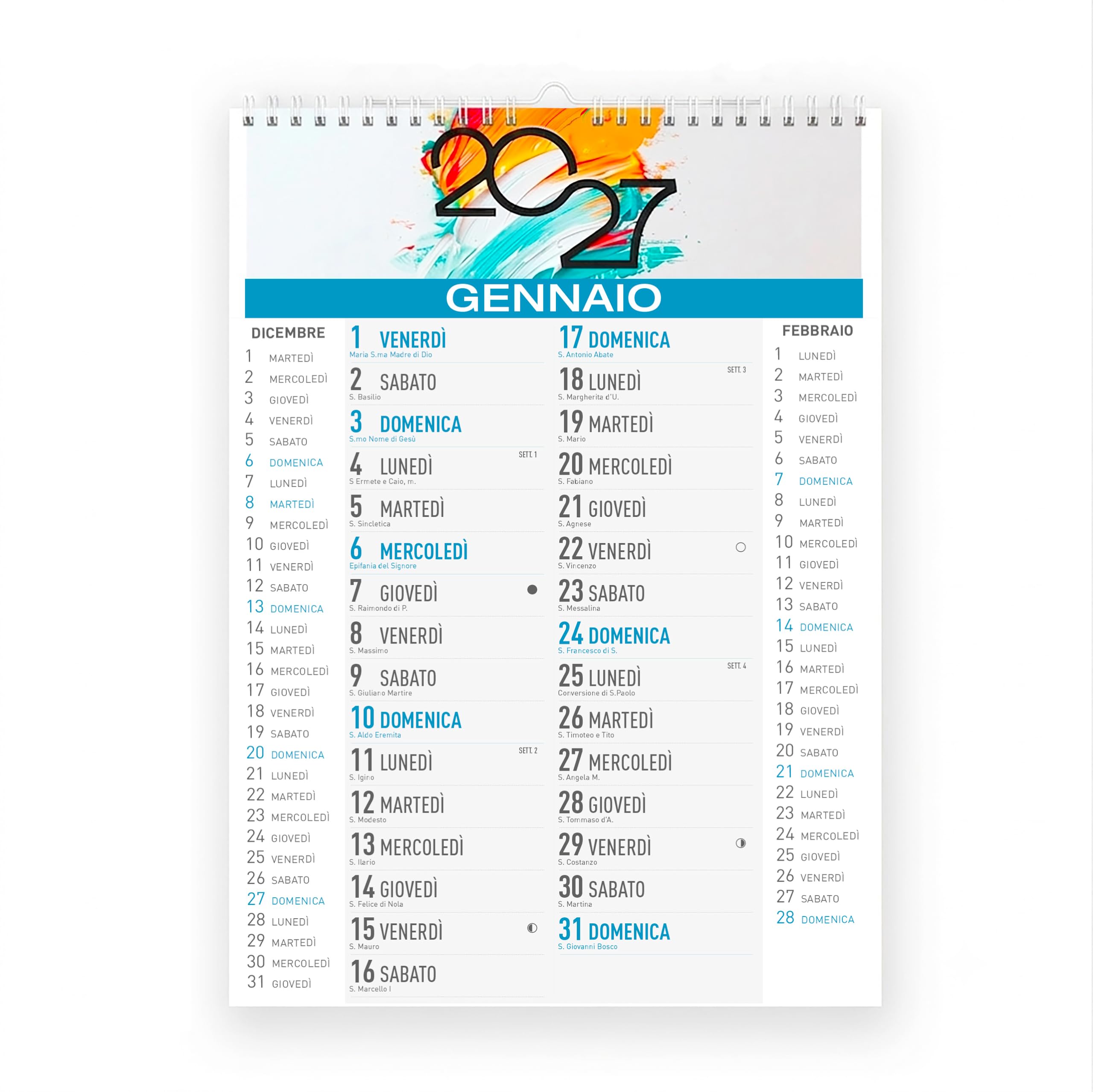Calendario Da Parete Formato L 2027 - Planner Maxi in 3 Varianti Colore (Rosso, Blu, Verde) - Visibilità Ottimale e Spazio Note per Casa e Lavoro (10, Blu)