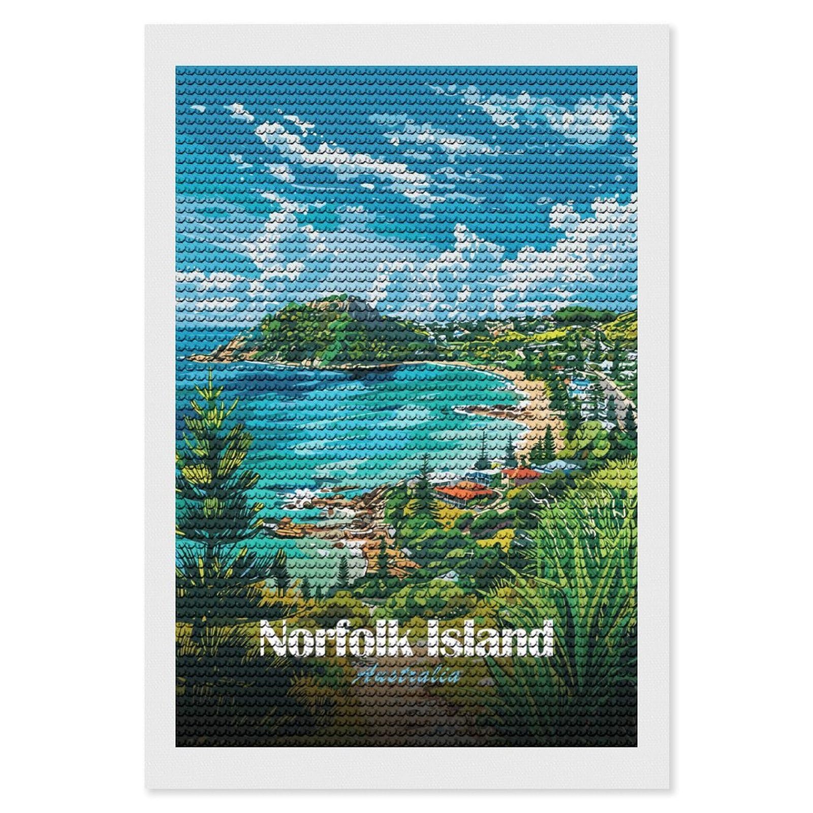 Junmoney Norfolk Island, Australia Diamond Art Canvas 8"x12", Decorate Your Room, Mindful Craft Activity, Cosy Home Accent, Thoughtful Handmade Gift