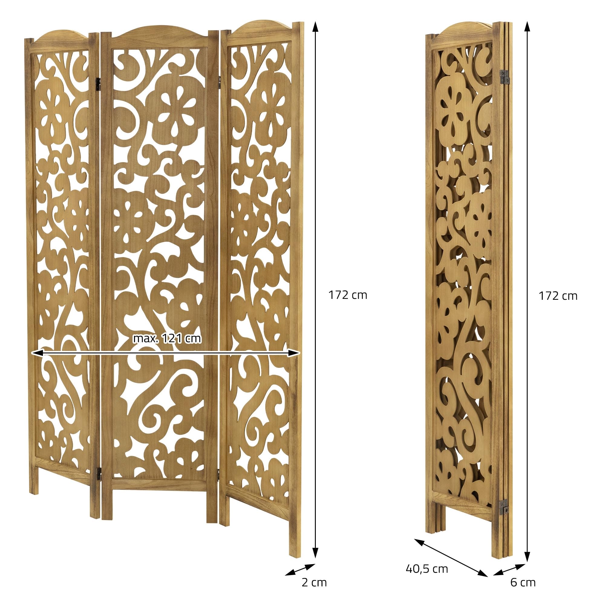 ML-Design Paravent Intérieur Yokohama, Naturel, 172x121 cm, en Bois, à 3 Panneaux Pliables, Cloison de Séparation Décorative Séparateur de Pièce Diviseur Écran d'Intimité Vestiare Protection Visuelle