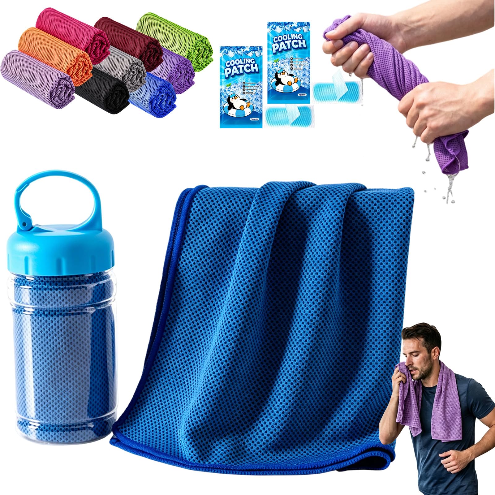 Dawhare Cold Sweat Towel You Can Use Anywhere, 100x30cm Ice Towel with Storage Bottle Sweat, Microfiber Cool Ice, for Gym, Yoga, Golf, Running, Camping & Hot Weather (1blue,30x100cm) — image 1