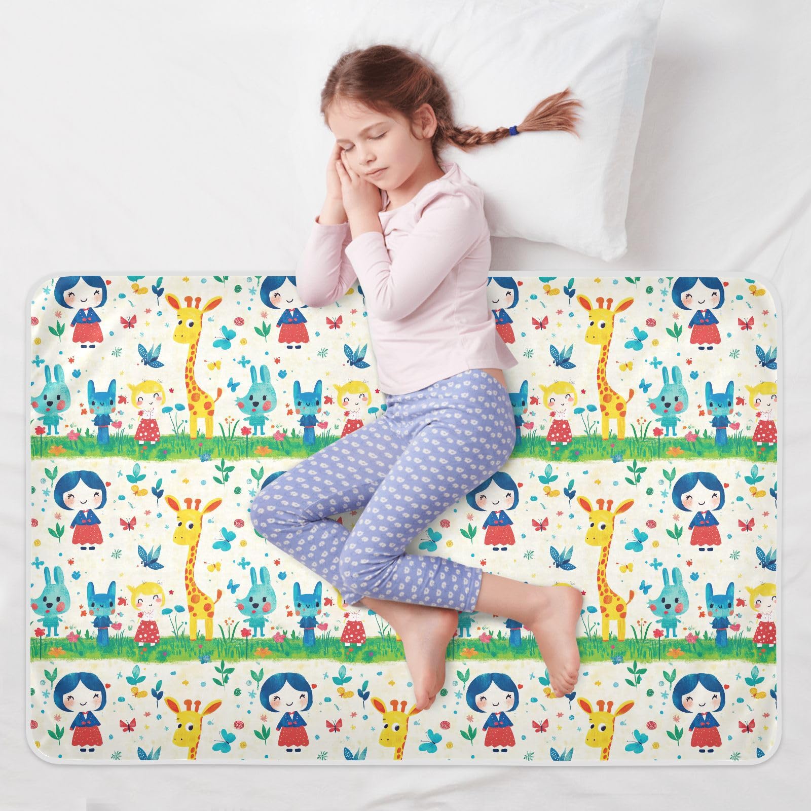 Almohadillas de cama de niña linda de jirafa, almohadillas impermeables para humedecer la cama, a prueba de fugas, cuna de secado rápido para niños y niñas, 132 cm de largo x 86 cm de ancho