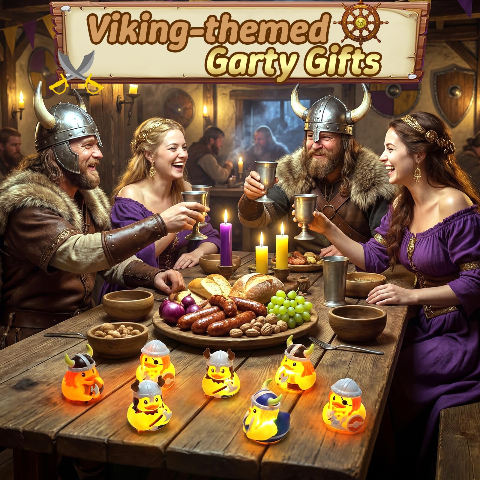 HyDren 48 patos de goma vikingos iluminados, 6.1 cm LED que cambian de color para el tablero del coche de crucero, regalos de fiesta vikinga
