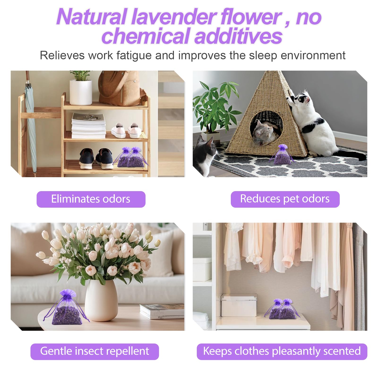 Sachets de Lavande 30 pièces, Anti Mites Textiles & Anti Mites Vêtements – Lavande Séchée Qualité Théière, Déodorisant Naturel Maison & Parfum d'Intérieur, Parfum d'Auto Anti Humidité (Cadeau Pourri)