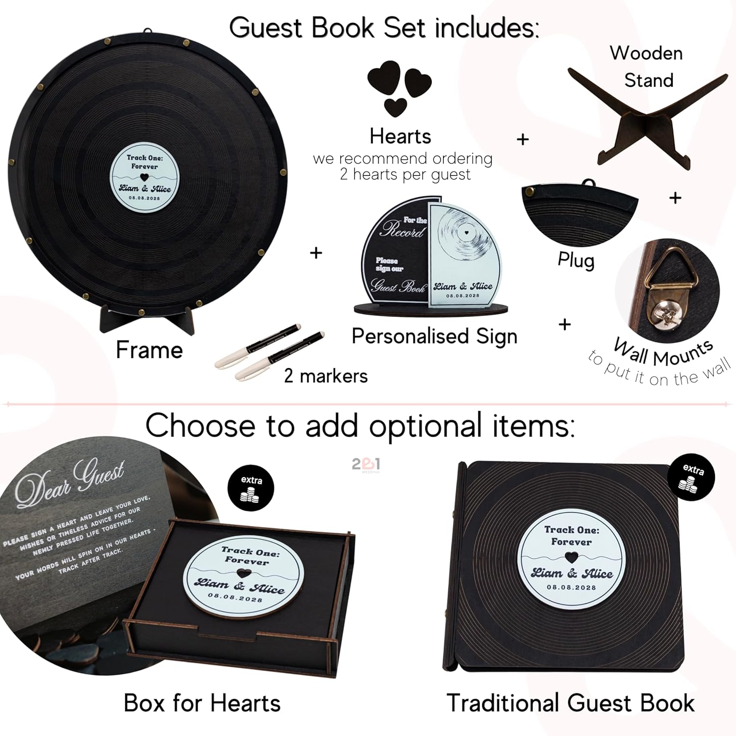 Custom Wedding Guest Book Alternative – Personalized Vinyl Record Guestbook – Unique Wood Personalized Sign-in Book for Wedding Reception Decor, Bridal Shower, Engagement, Anniversary Celebration