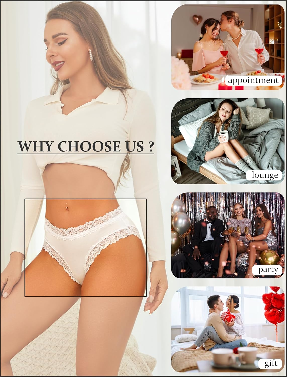 Womens Cotton Underwear Cheeky Bikini Panties for Women Sexy Lace Briefs Soft Stretch Underwear Pack 6 - Image 7