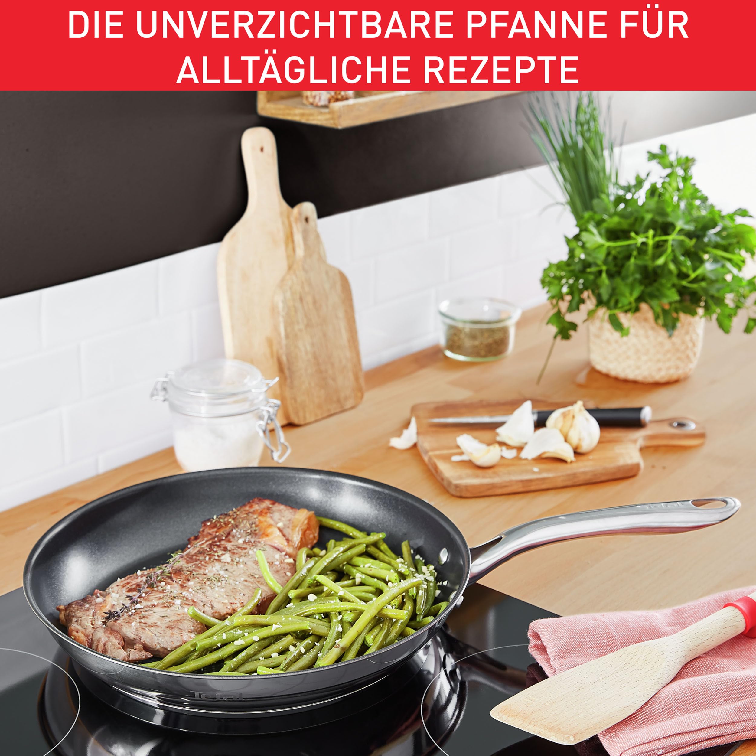 Tefal Infinite Pfanne Induktion 28 cm, Bratpfanne mit Antihaftversiegelung, Thermo-Signal bei idealer Brattemperatur, einfache Reinigung, für alle Herdarten geeignet, Premium-Edelstahl, H81506