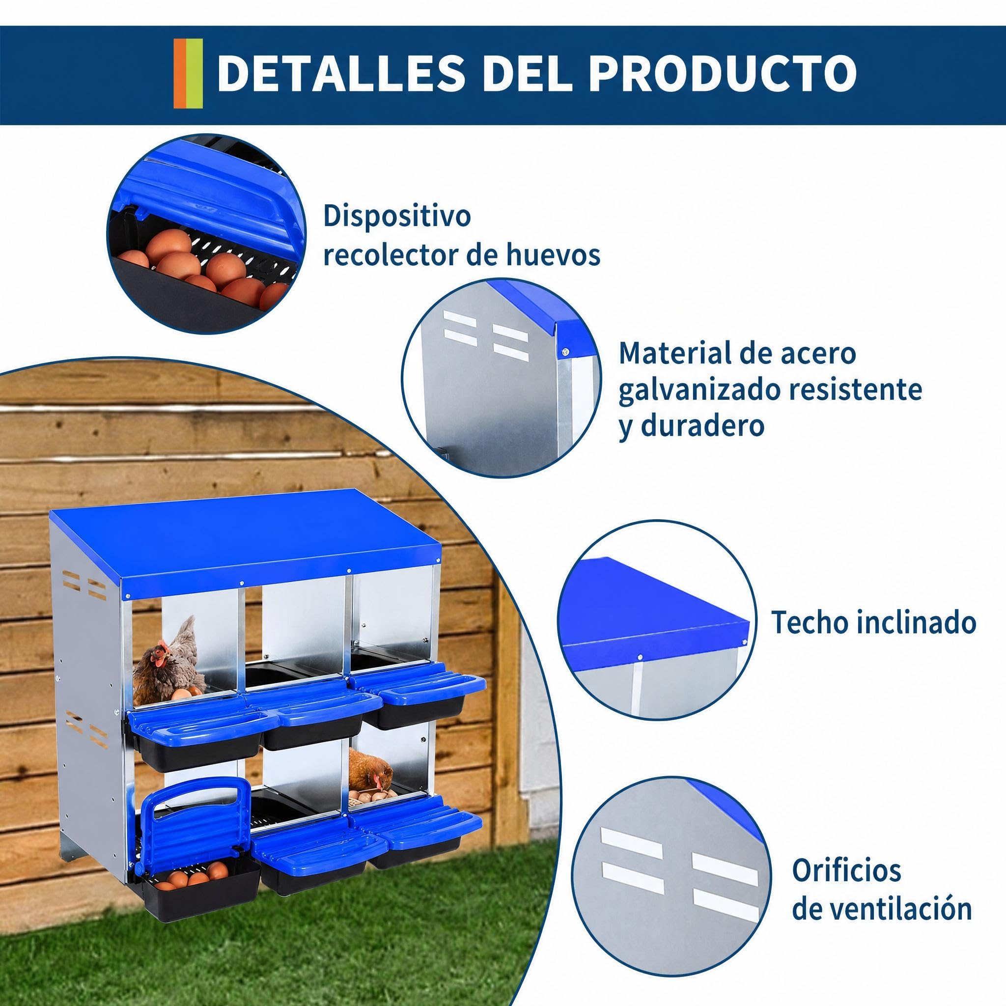 Garvee Caja De Anidación para Gallinas 6 Compartimentos Acero Galvanizado Antióxido Tapa Extraíble