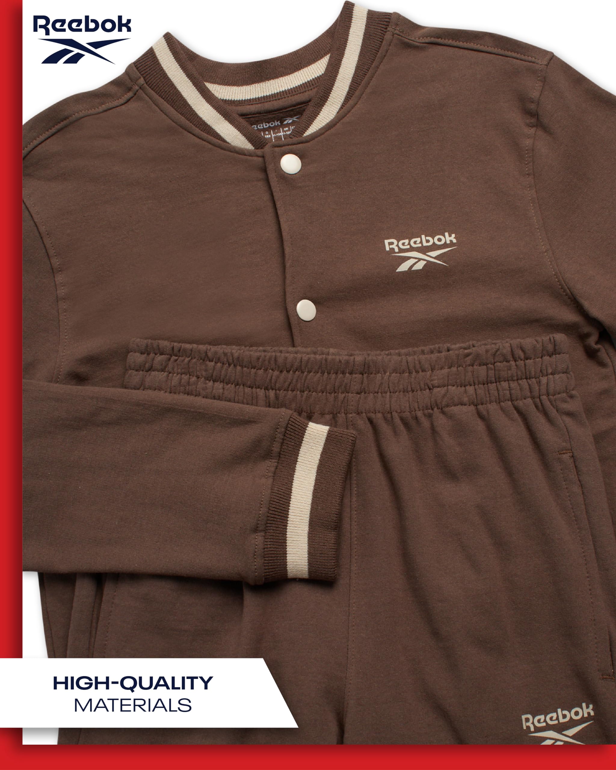 Reebok Set tuta sportiva da ragazzo, 2 pezzi, giacca Varsity e pantaloni della tuta da jogging per ragazzi (taglie: 8-12)