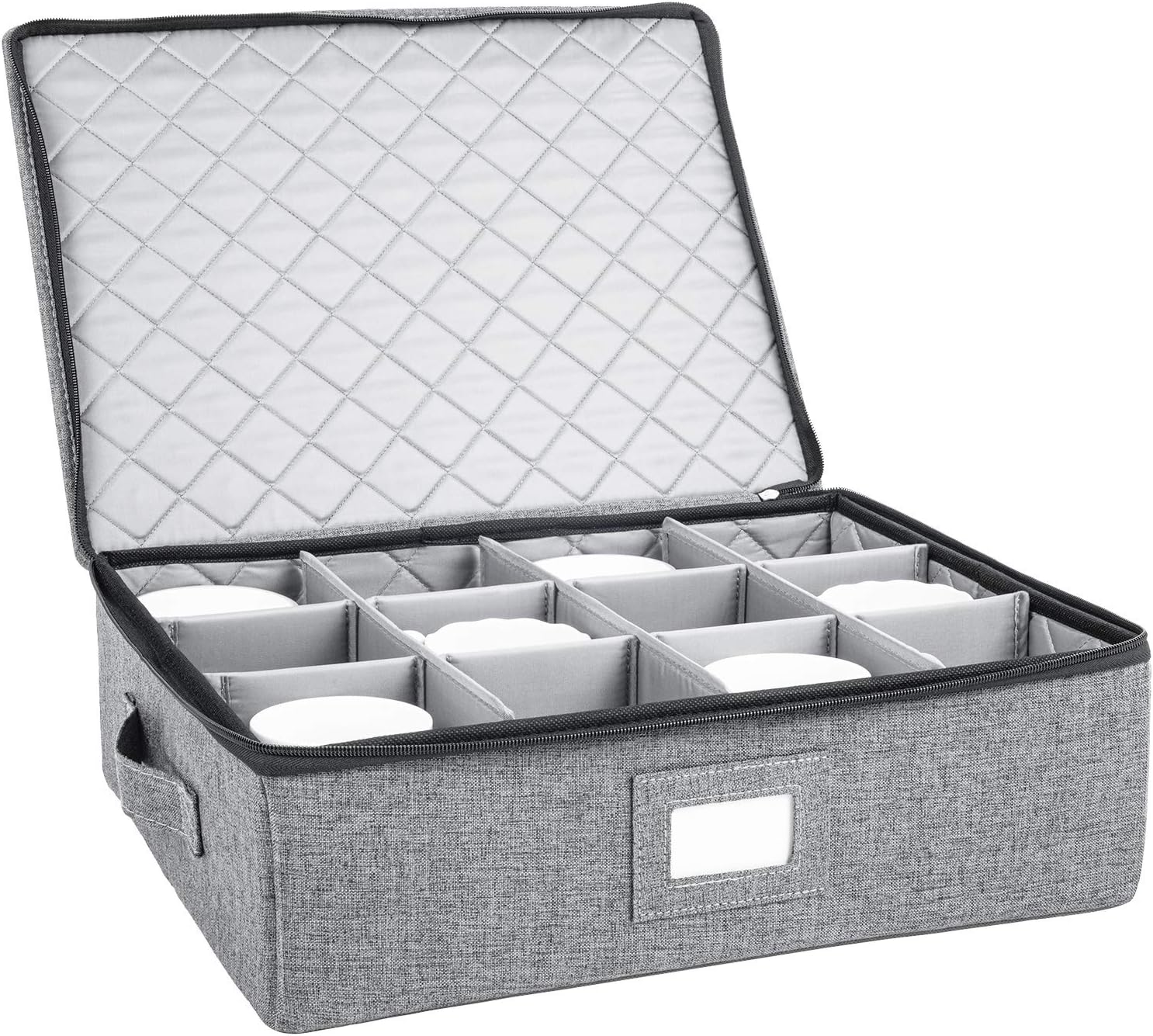 Cup and Mug Storage Box, Holds 12 Coffee Mugs and Tea Cups, Fully-Padded Inside with Sturdy Construction (Grey)