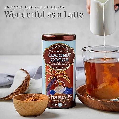Vista 3 de The Republic of Tea – Recarga de bolsitas de té de chocolate con coco y cocoa, bajo en cafeína, 36 porciones