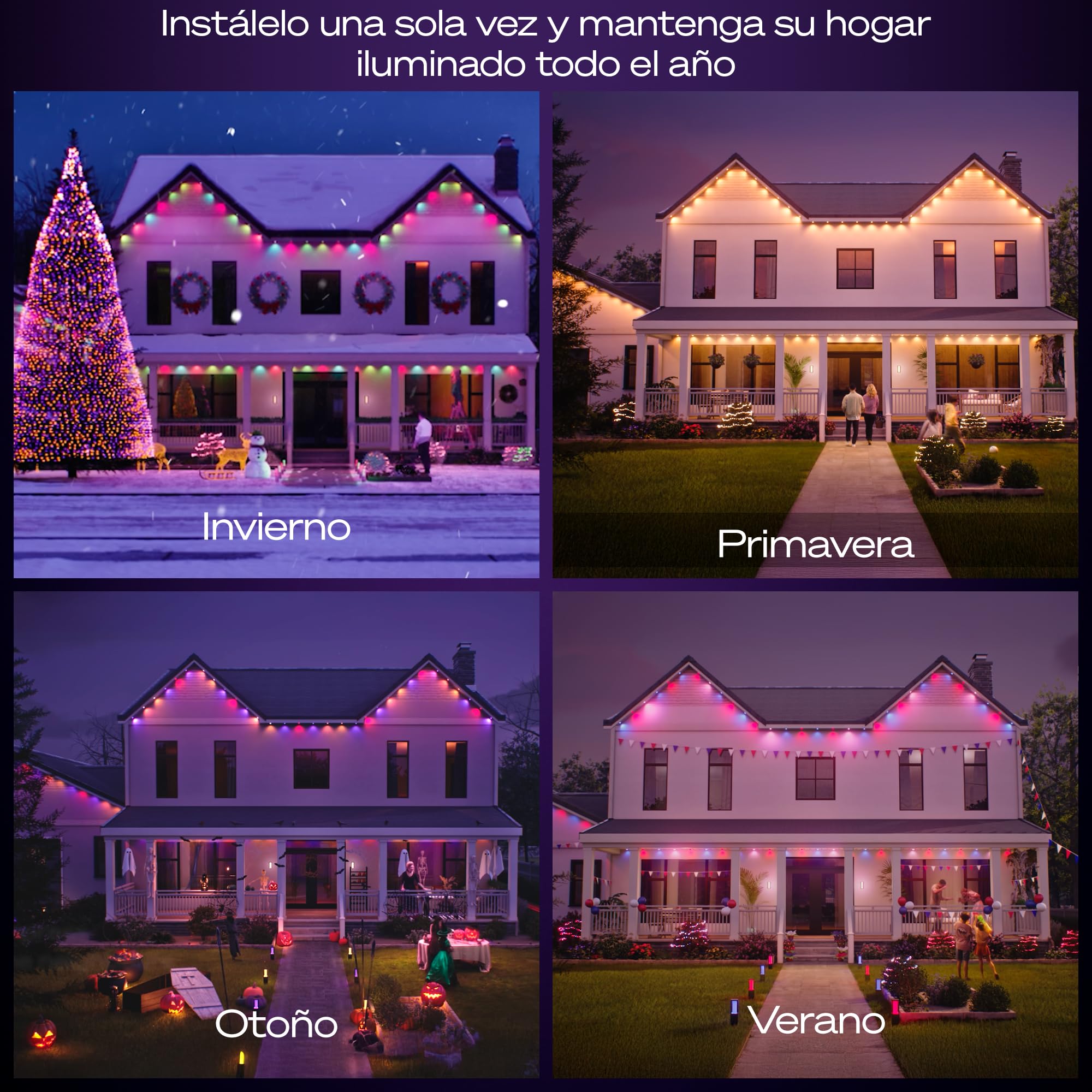 Philips Hue Festavia Guirnalda de Luces Permanente, 18 m, Atenuable, Resistente a la Intemperie, Resistente al Agua, Fácil Instalación, Luz Blanca y de Colores, Cable Blanco