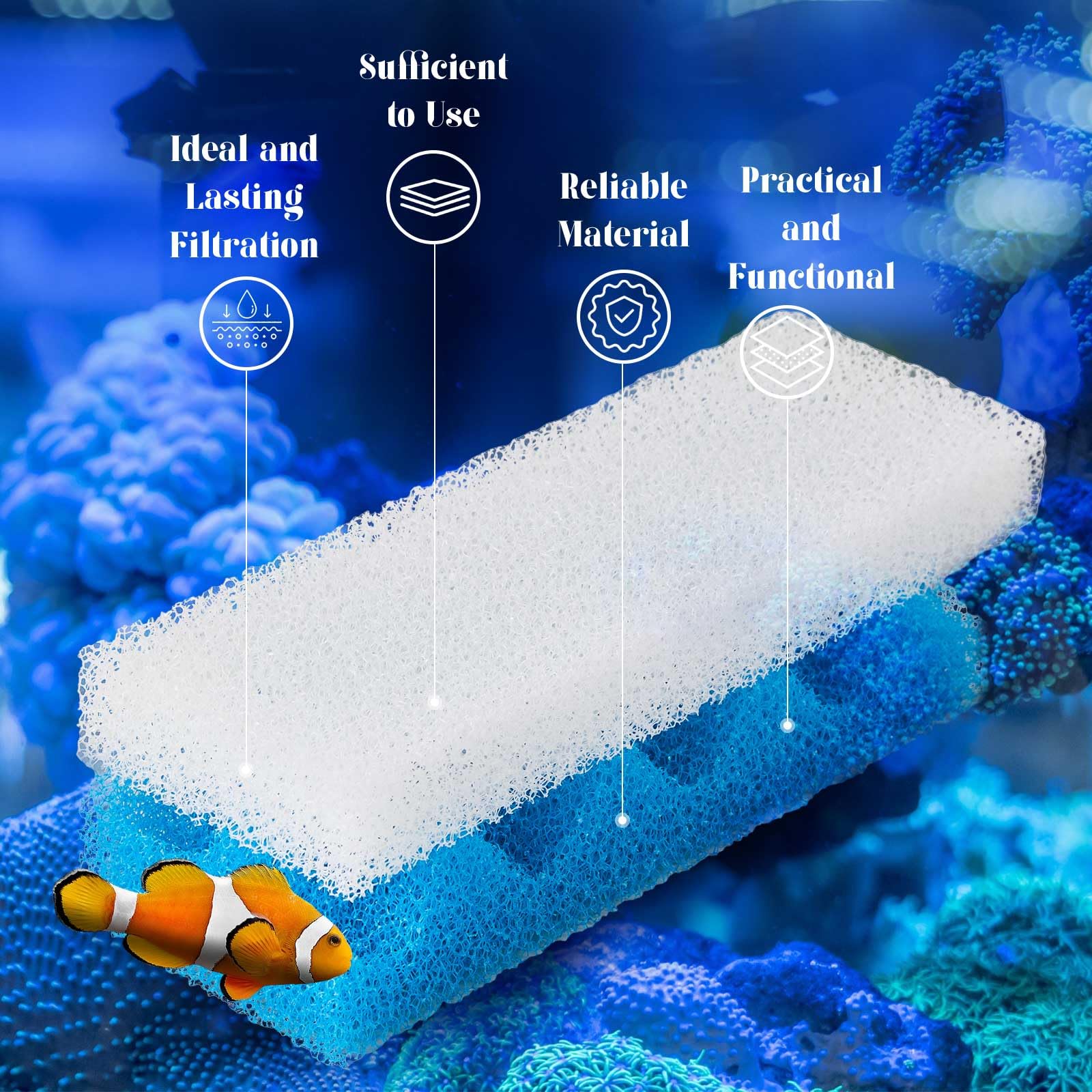 Threlaco Lot de 18 éponges compatibles avec les filtres d'aquarium 206/207, y compris tampon en mousse, tampon de polissage à l'eau Quick-Clear, mousse Max, pour média filtrant de rechange (classique)