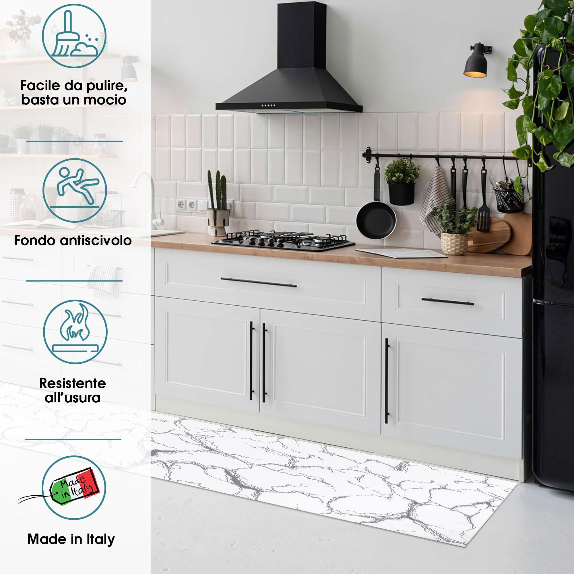 Nada Home Tappeto cucina passatoia antiscivolo a metro effetto marmo marmorizzato 7040