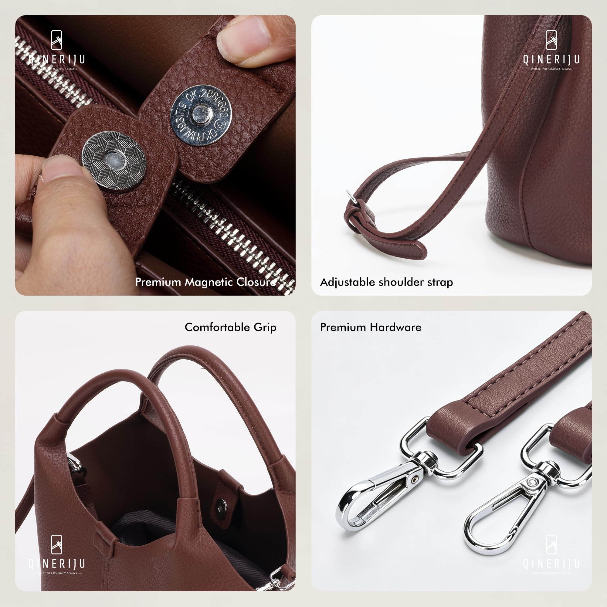 Borsa a secchiello da donna, in pelle vegana, con custodia, tracolla