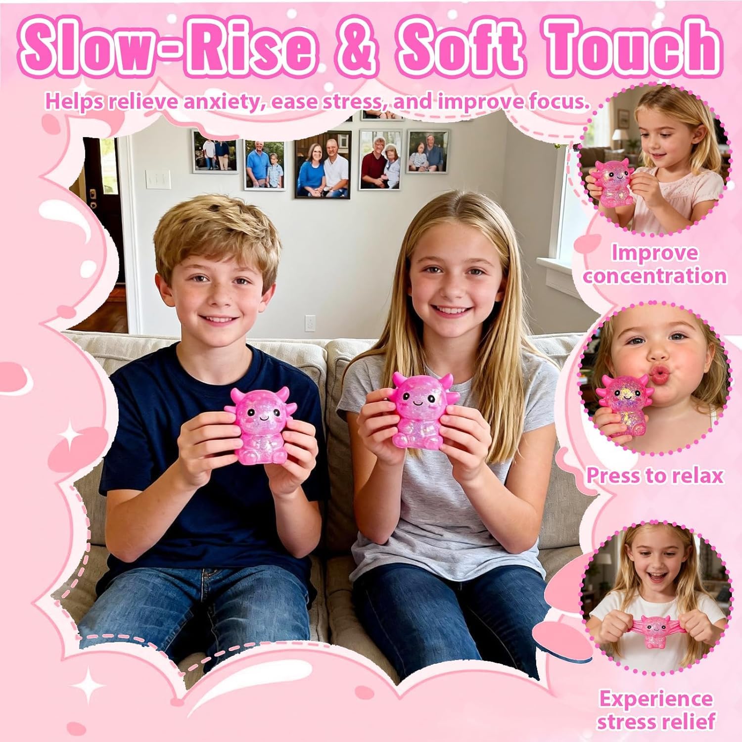 Axolotl Squish-y Stress Relief Toy Glitter Fidget Toys Cute Malts Sugar Axolotl Toy Fidget Toys Adults Fidget-Toy for Kids Youth Adult Party Favors Anxiety Relief Squish-y-Toys #Pink - Image 6