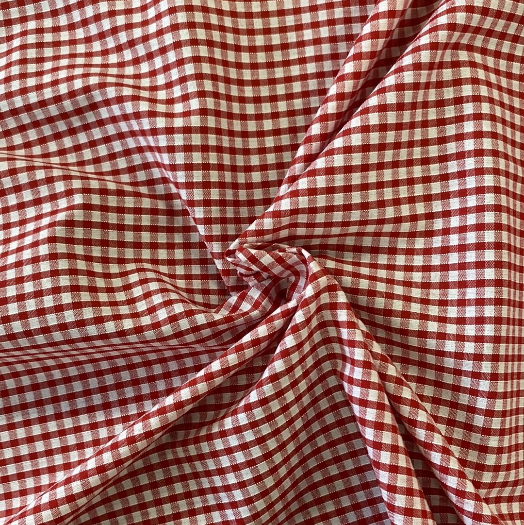 Premium Quality Polycotton 1/8'' Gingham Fabric, Variety of Colours, Perfect for Sewing, Dressmaking, Crafts, Costumewear, Sold by The Metre (Red)